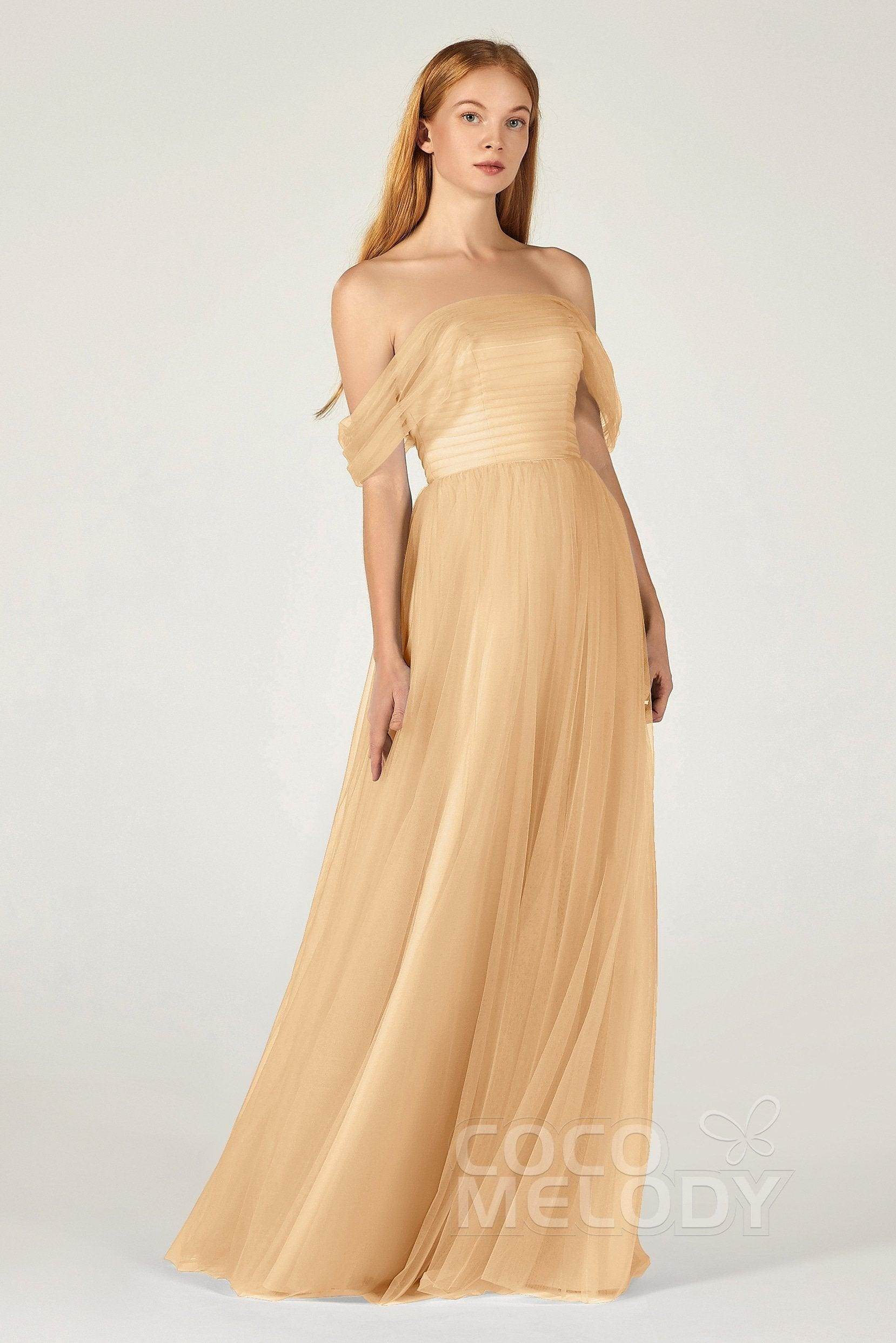 A-Line Floor Length Tulle Bridesmaid Dress CB0382 - COCOMELODY