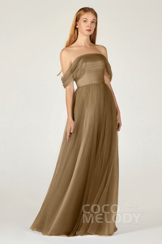 A-Line Floor Length Tulle Bridesmaid Dress CB0382