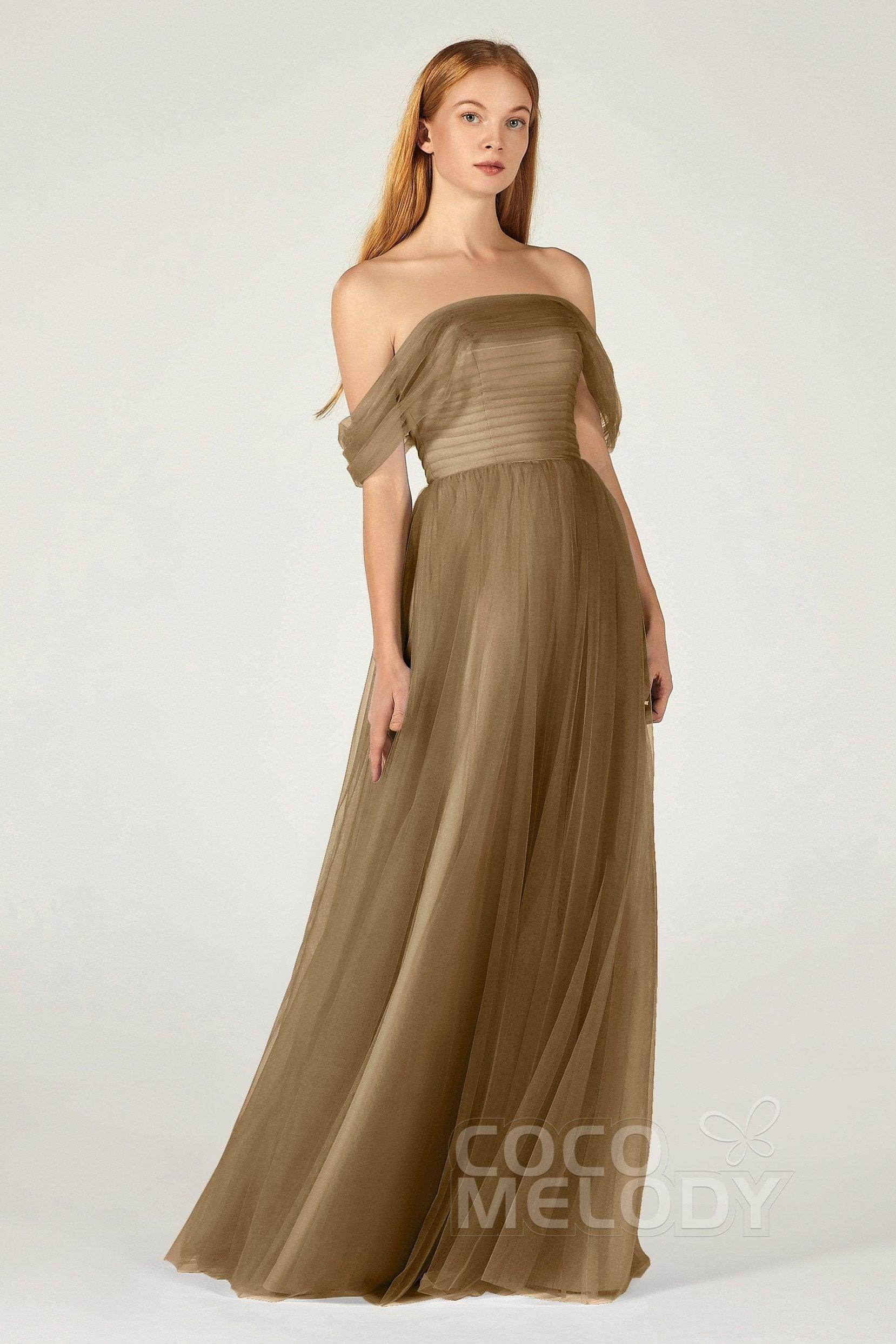 A-Line Floor Length Tulle Bridesmaid Dress CB0382 - COCOMELODY