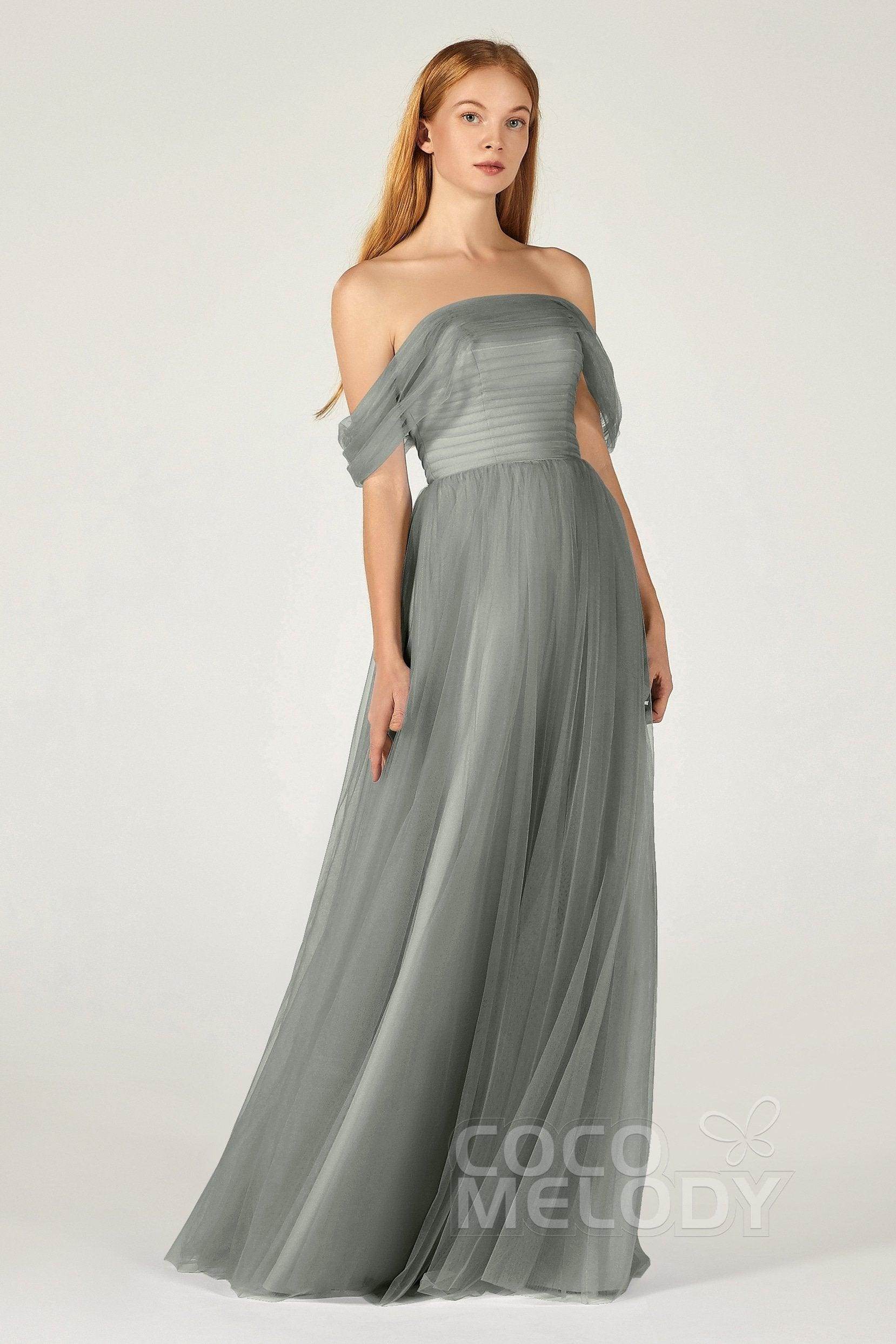A-Line Floor Length Tulle Bridesmaid Dress CB0382 - COCOMELODY