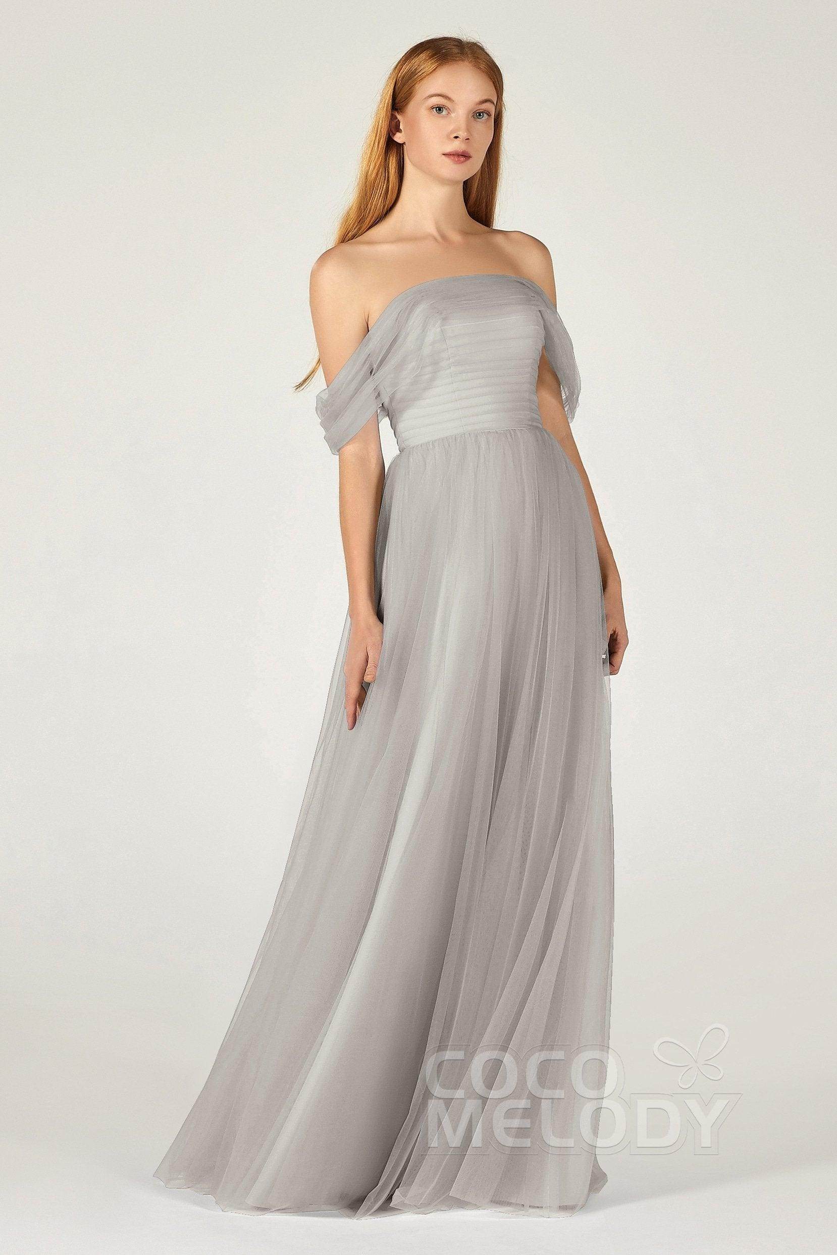 A-Line Floor Length Tulle Bridesmaid Dress CB0382 - COCOMELODY