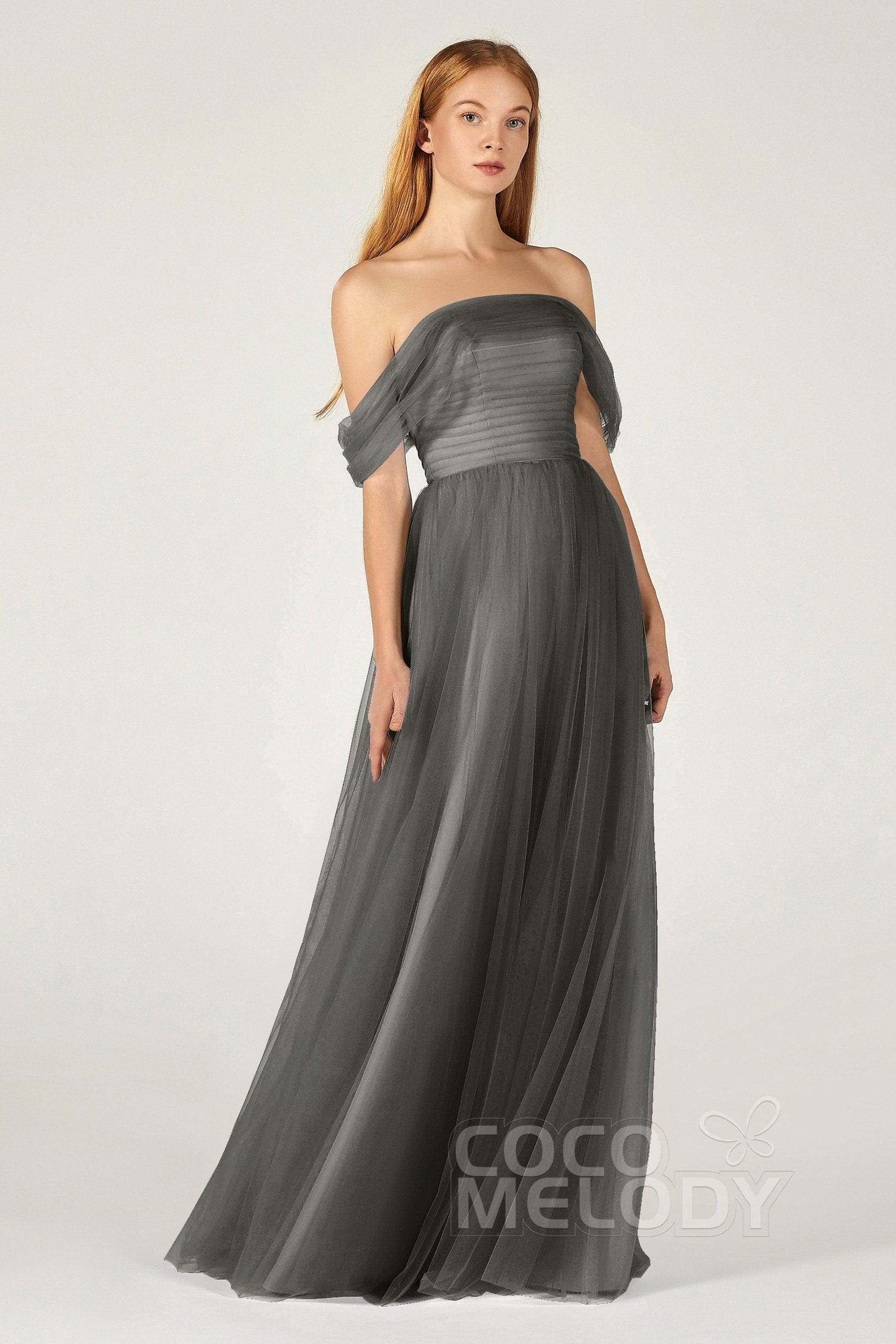 A-Line Floor Length Tulle Bridesmaid Dress CB0382 - COCOMELODY