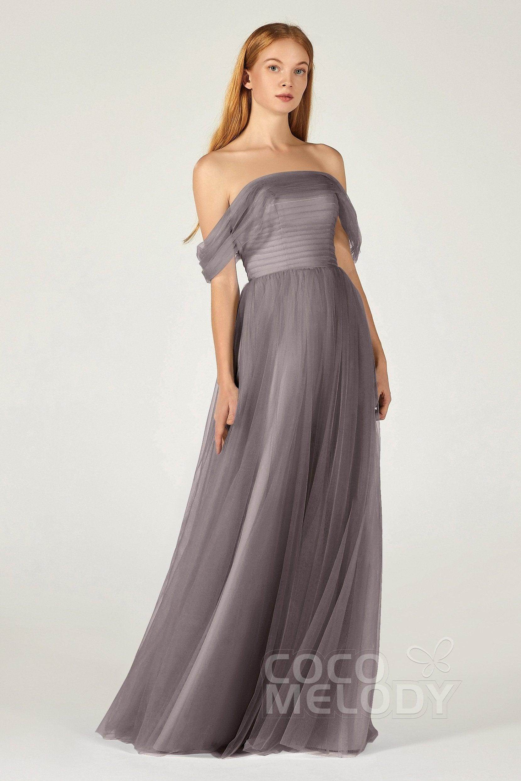 A-Line Floor Length Tulle Bridesmaid Dress CB0382 - COCOMELODY