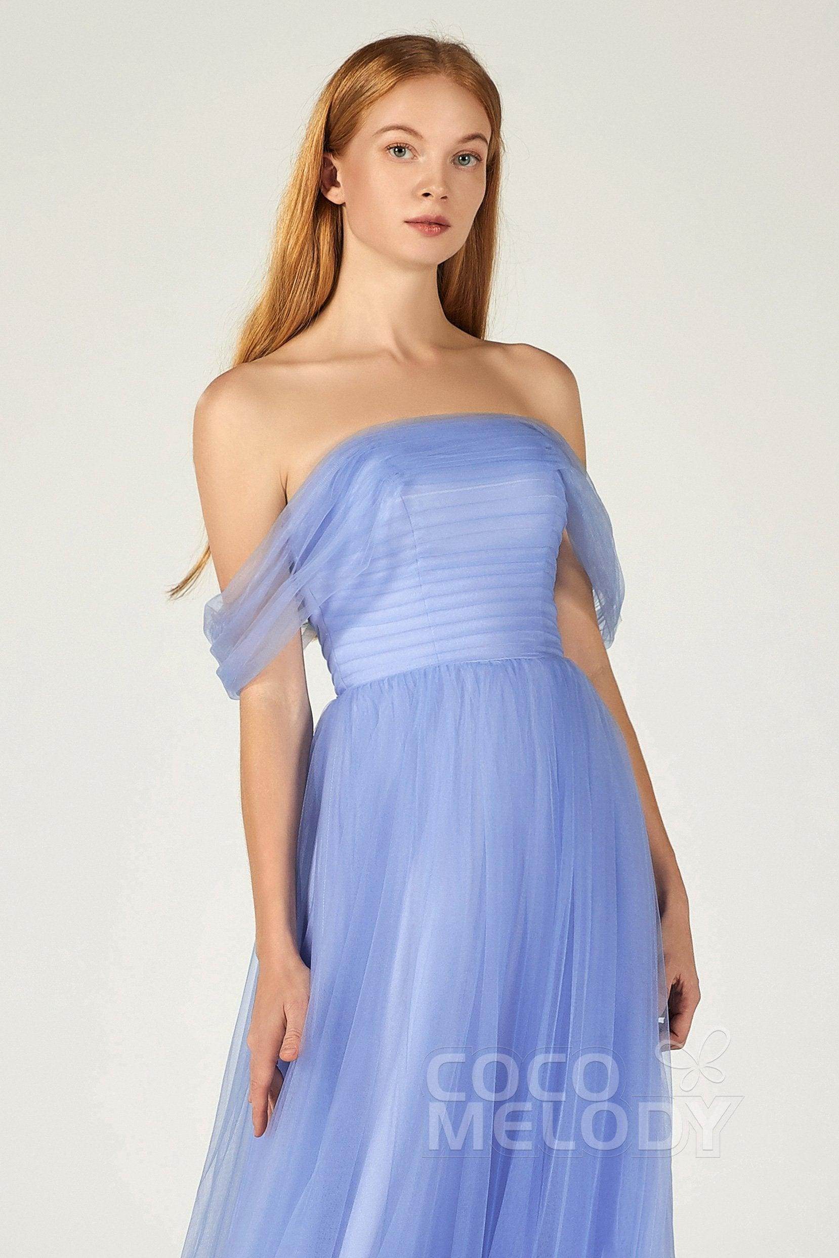 A-Line Floor Length Tulle Bridesmaid Dress CB0382 - COCOMELODY