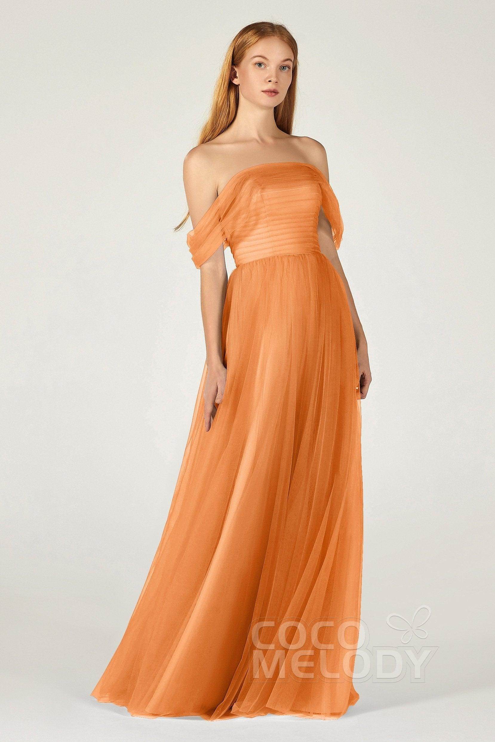 A-Line Floor Length Tulle Bridesmaid Dress CB0382 - COCOMELODY