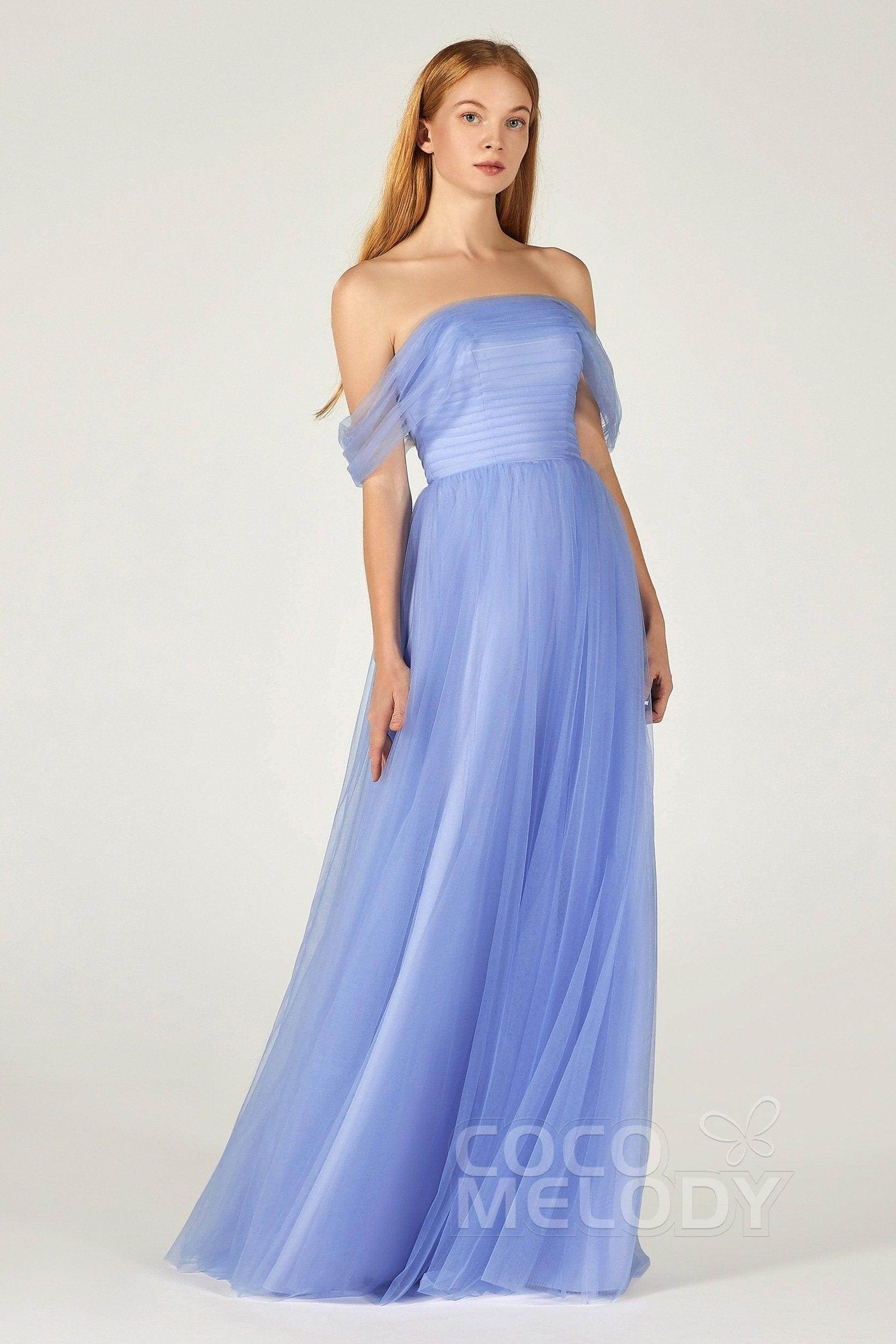 A-Line Floor Length Tulle Bridesmaid Dress CB0382 - COCOMELODY