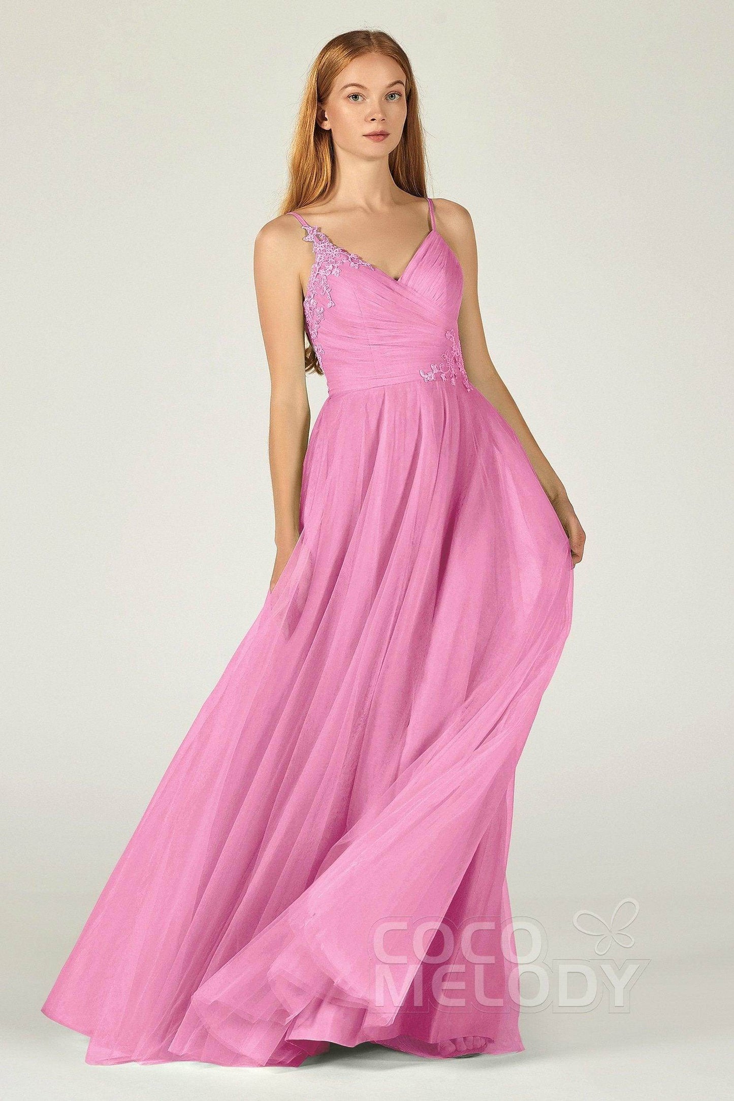 A-Line Floor Length Tulle Bridesmaid Dress CB0383 - COCOMELODY