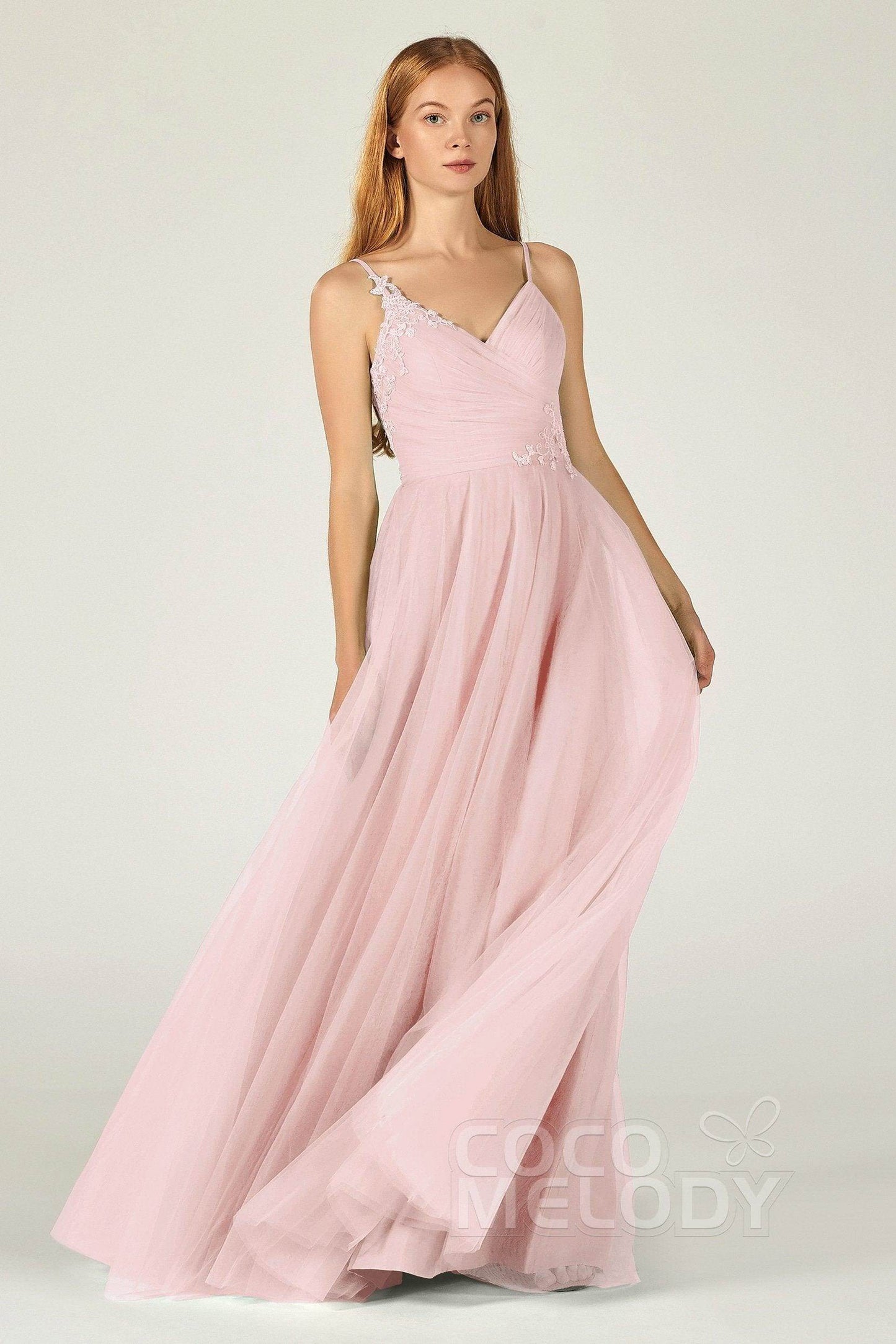 A-Line Floor Length Tulle Bridesmaid Dress CB0383 - COCOMELODY
