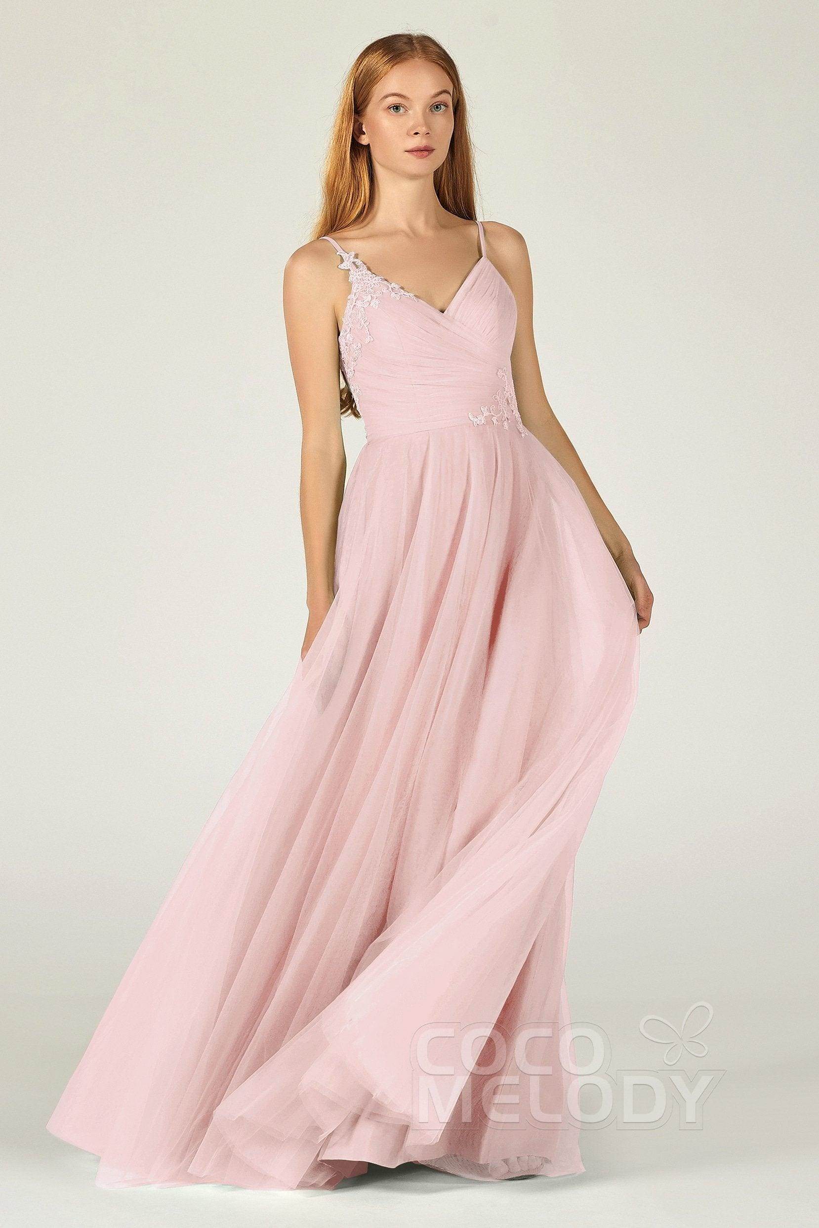 A-Line Floor Length Tulle Bridesmaid Dress CB0383 - COCOMELODY