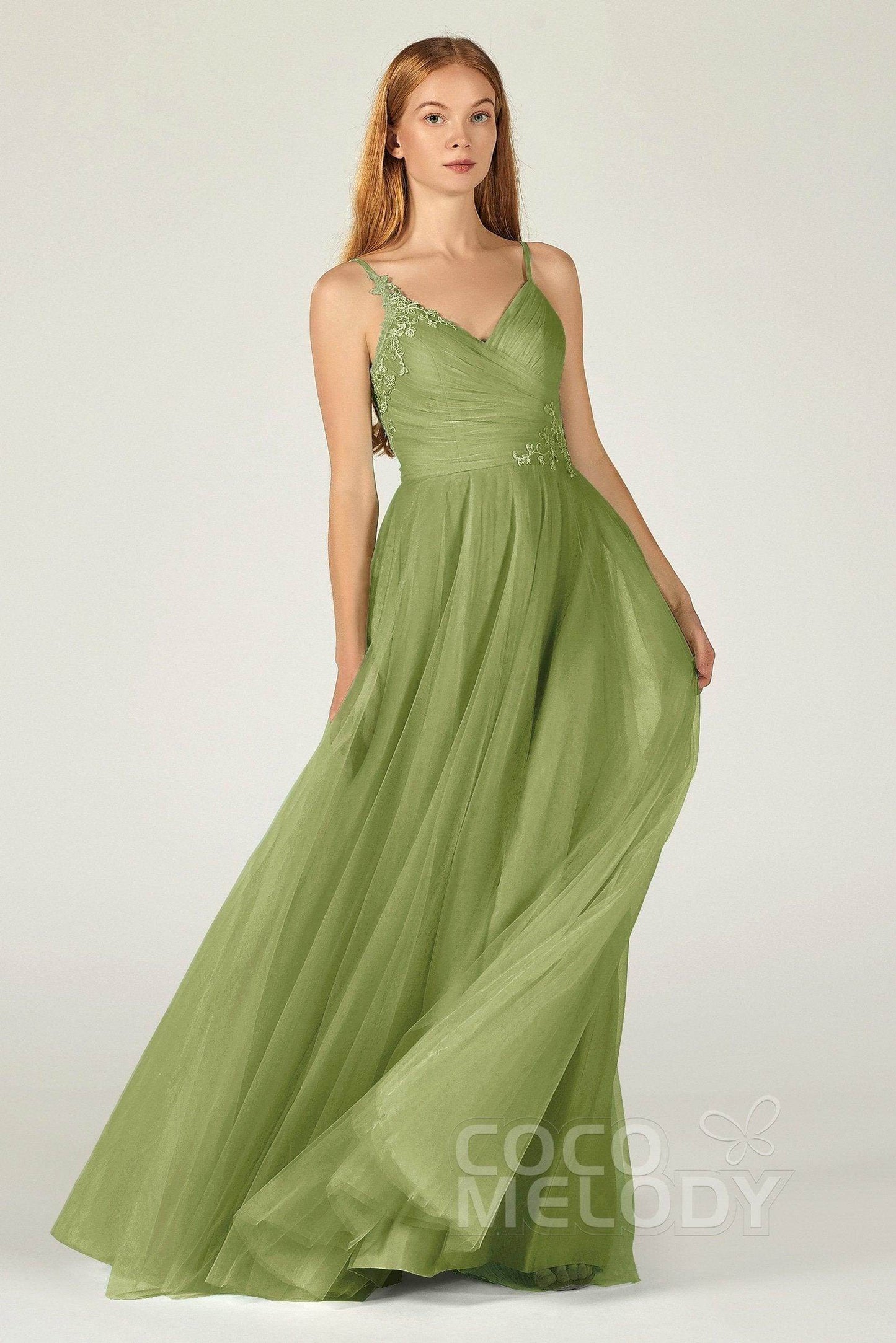 A-Line Floor Length Tulle Bridesmaid Dress CB0383 - COCOMELODY