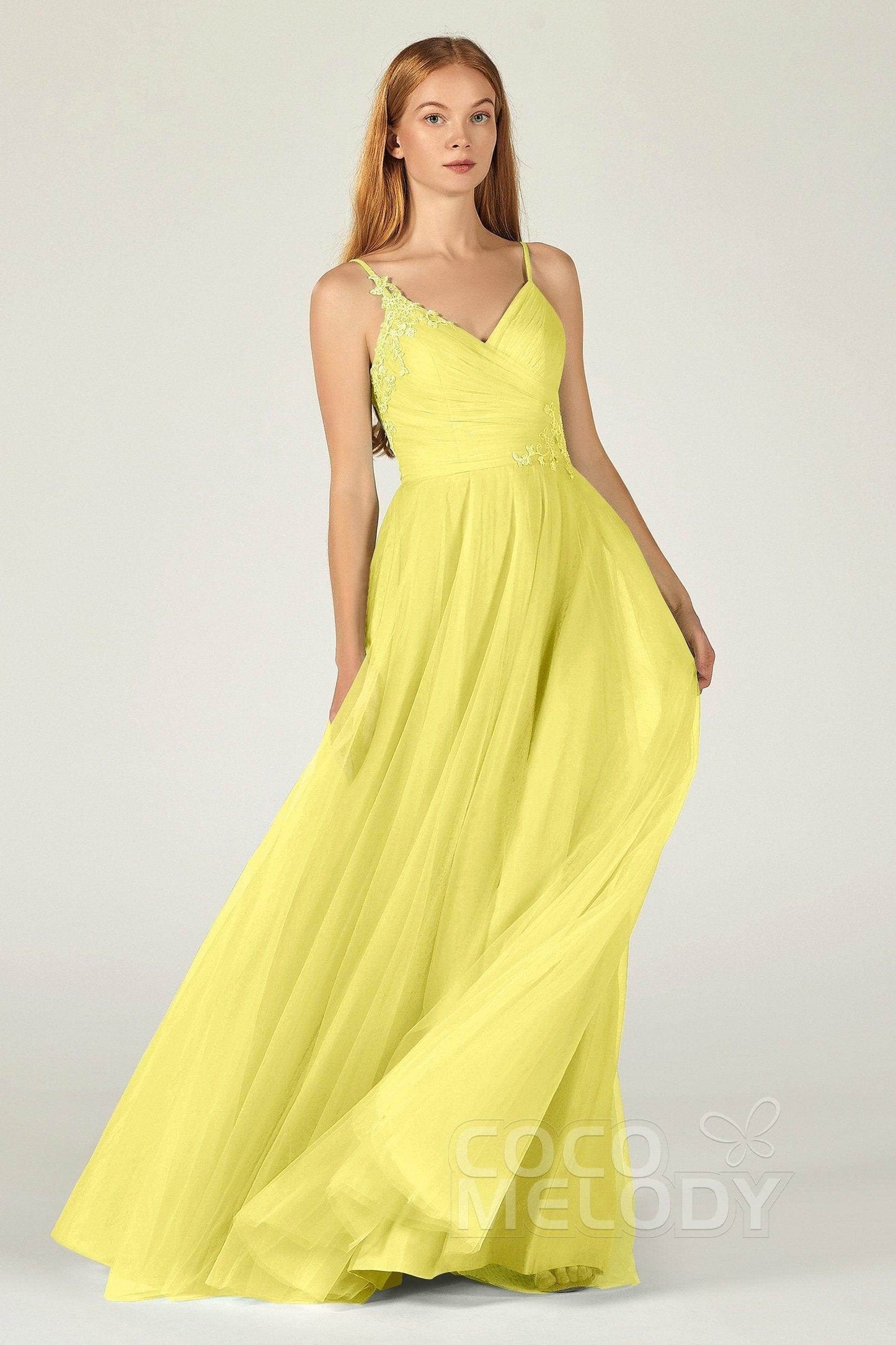 A-Line Floor Length Tulle Bridesmaid Dress CB0383 - COCOMELODY