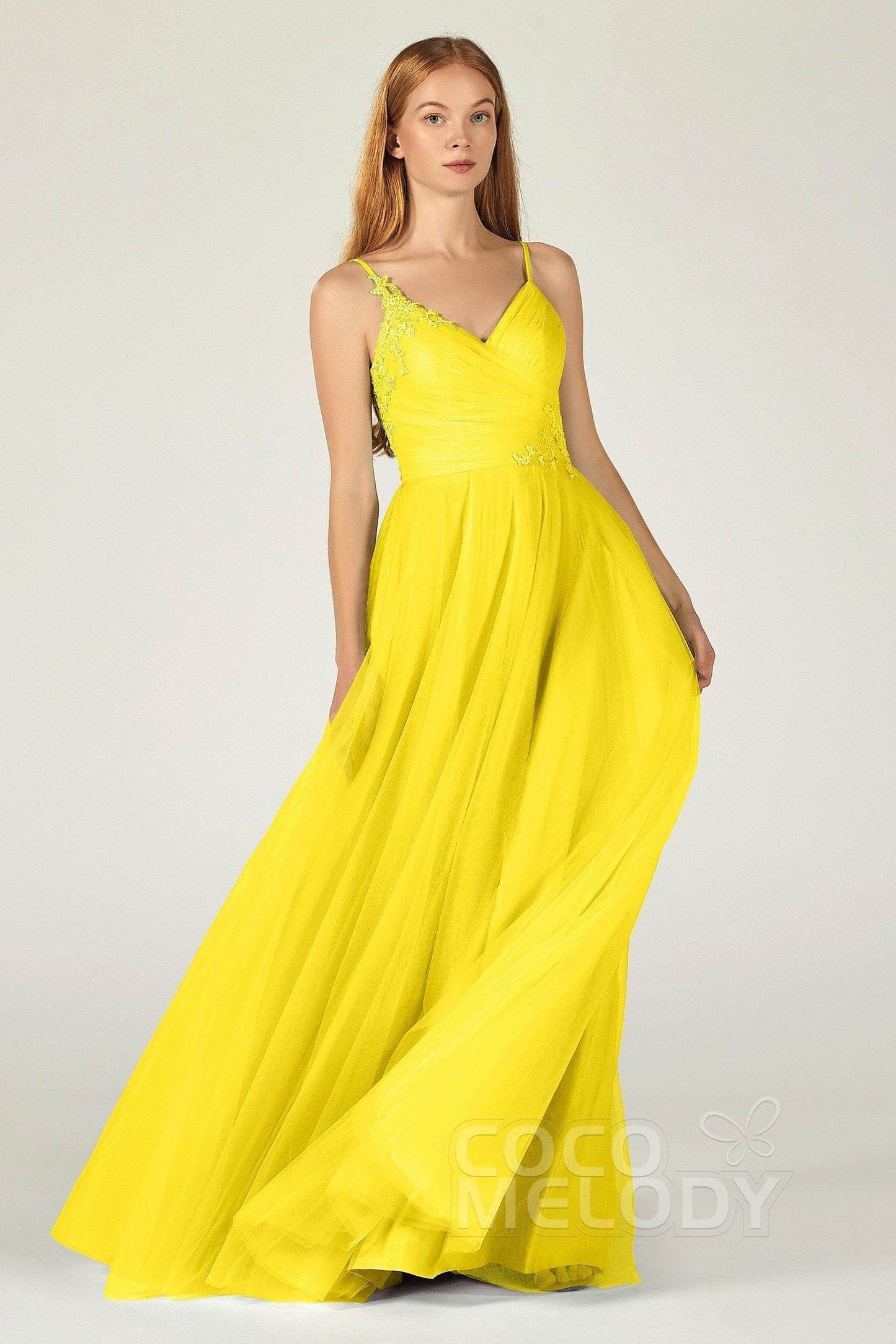 A-Line Floor Length Tulle Bridesmaid Dress CB0383 - COCOMELODY