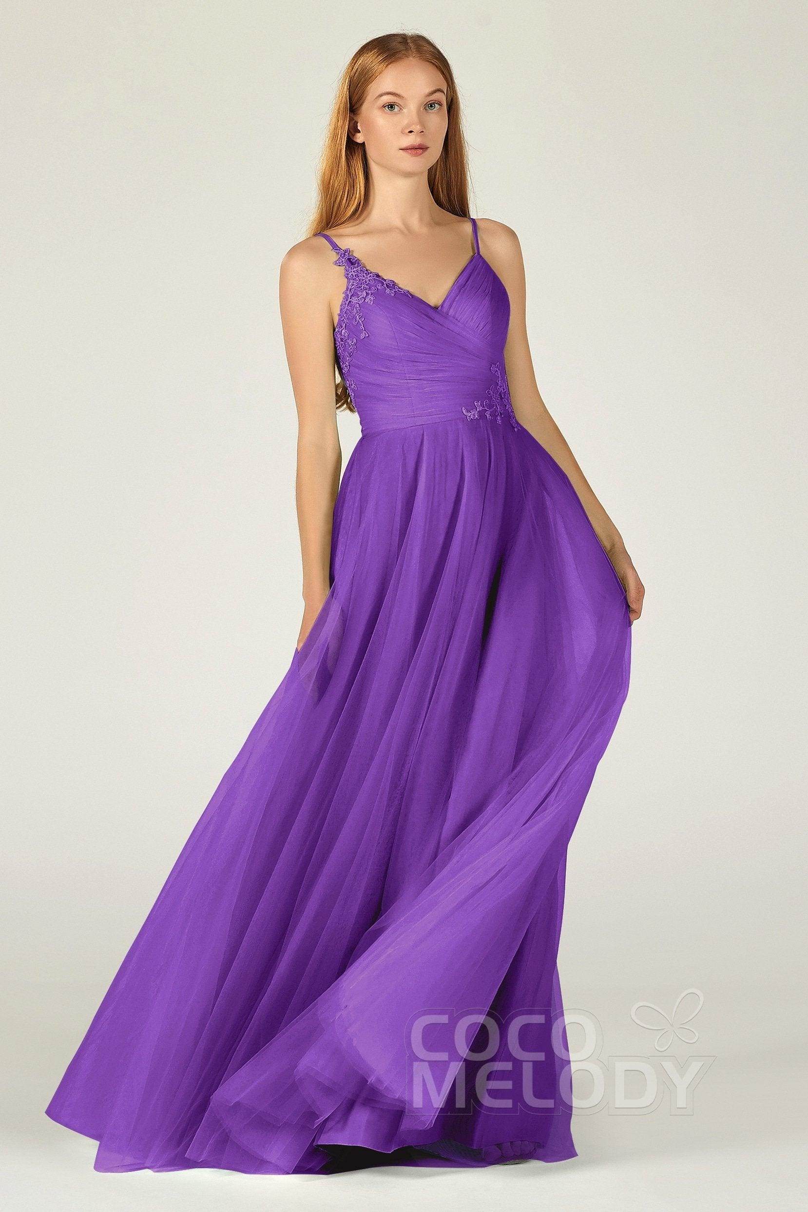 A-Line Floor Length Tulle Bridesmaid Dress CB0383 - COCOMELODY