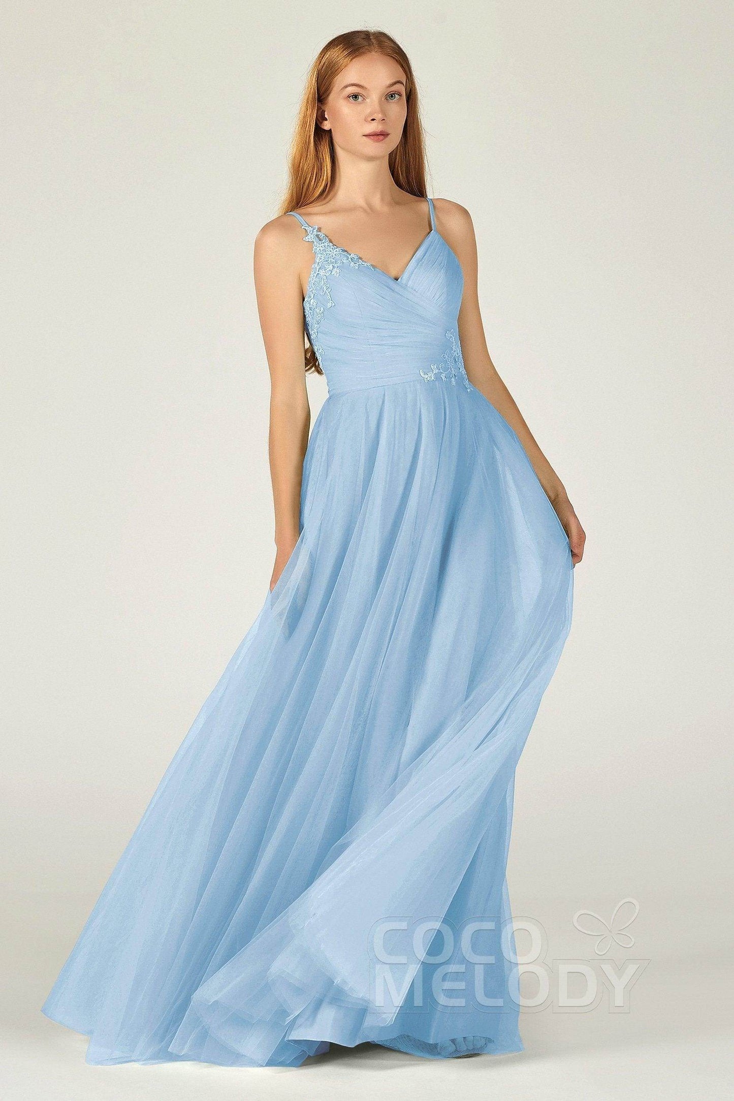 A-Line Floor Length Tulle Bridesmaid Dress CB0383 - COCOMELODY