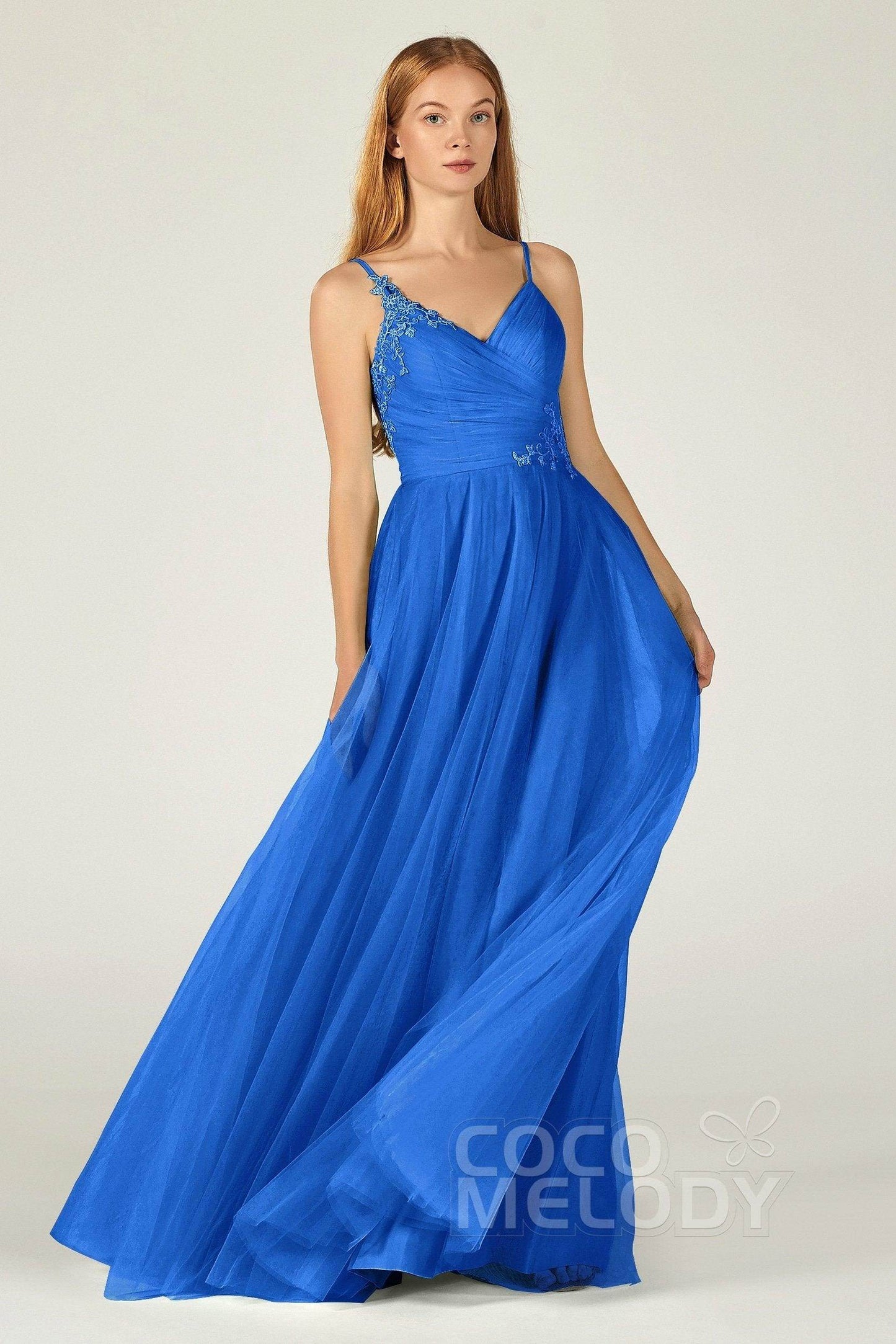 A-Line Floor Length Tulle Bridesmaid Dress CB0383 - COCOMELODY