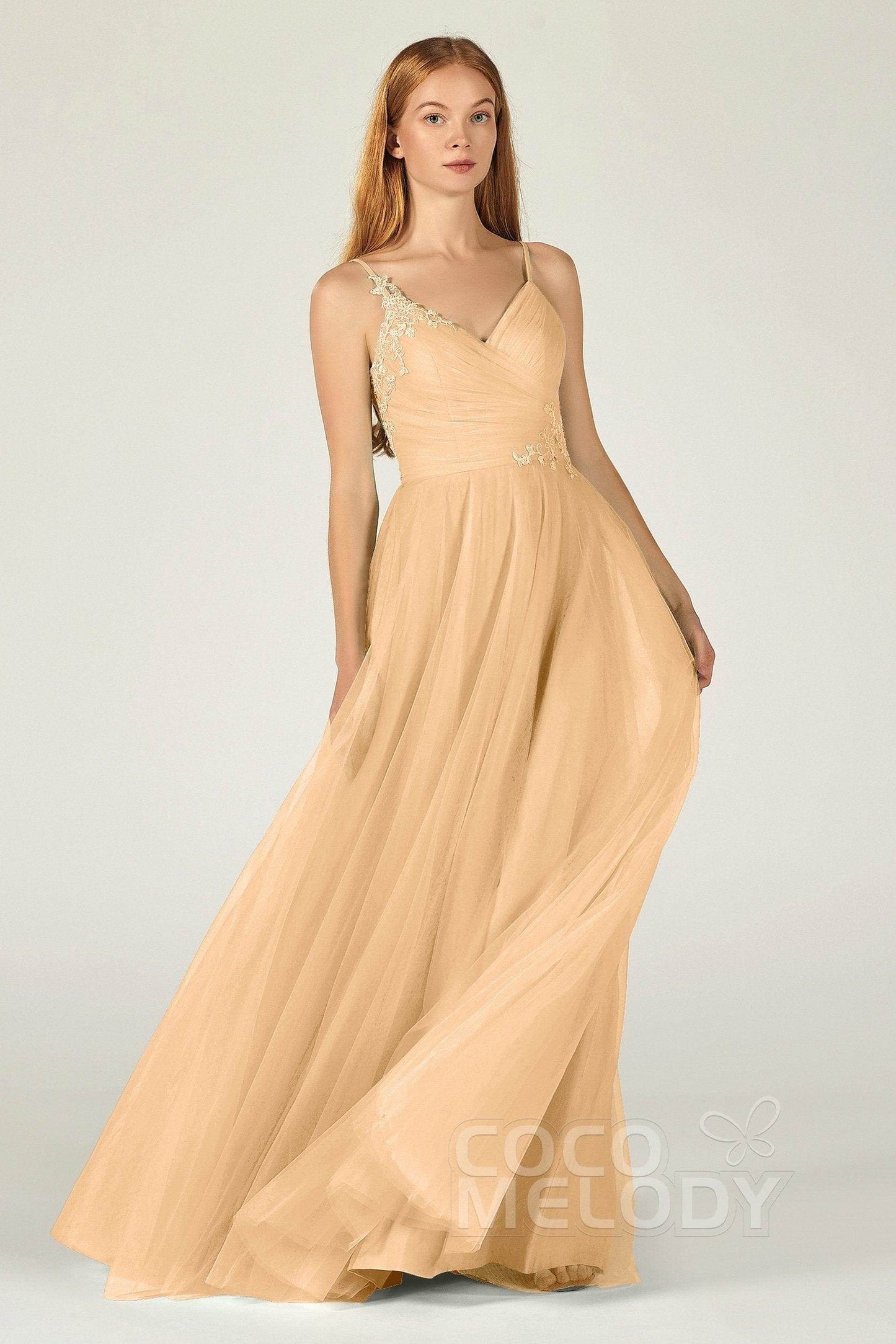 A-Line Floor Length Tulle Bridesmaid Dress CB0383 - COCOMELODY