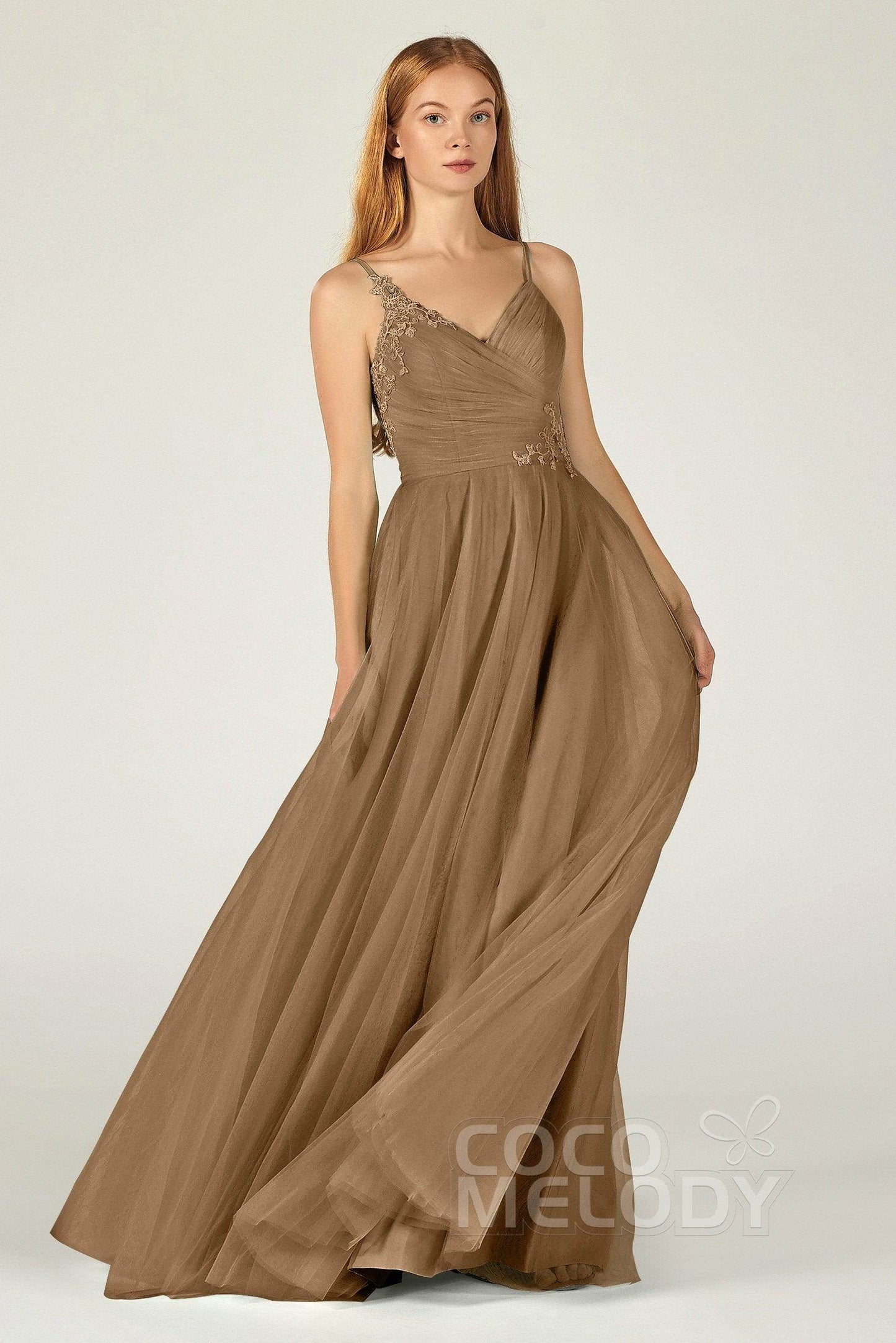 A-Line Floor Length Tulle Bridesmaid Dress CB0383 - COCOMELODY