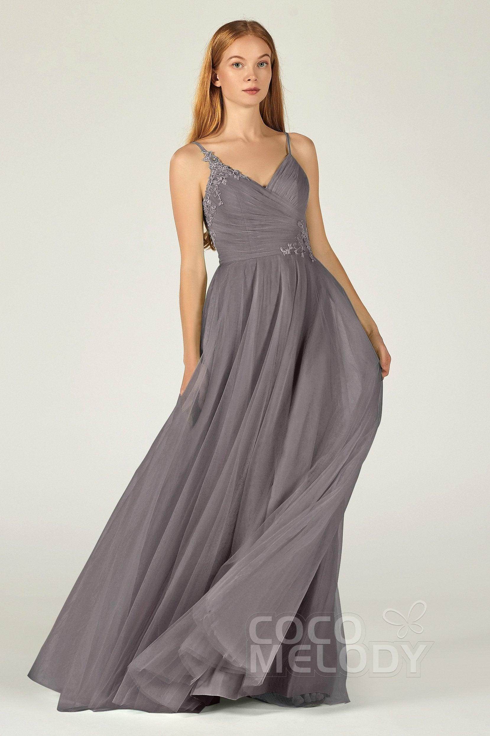 A-Line Floor Length Tulle Bridesmaid Dress CB0383 - COCOMELODY