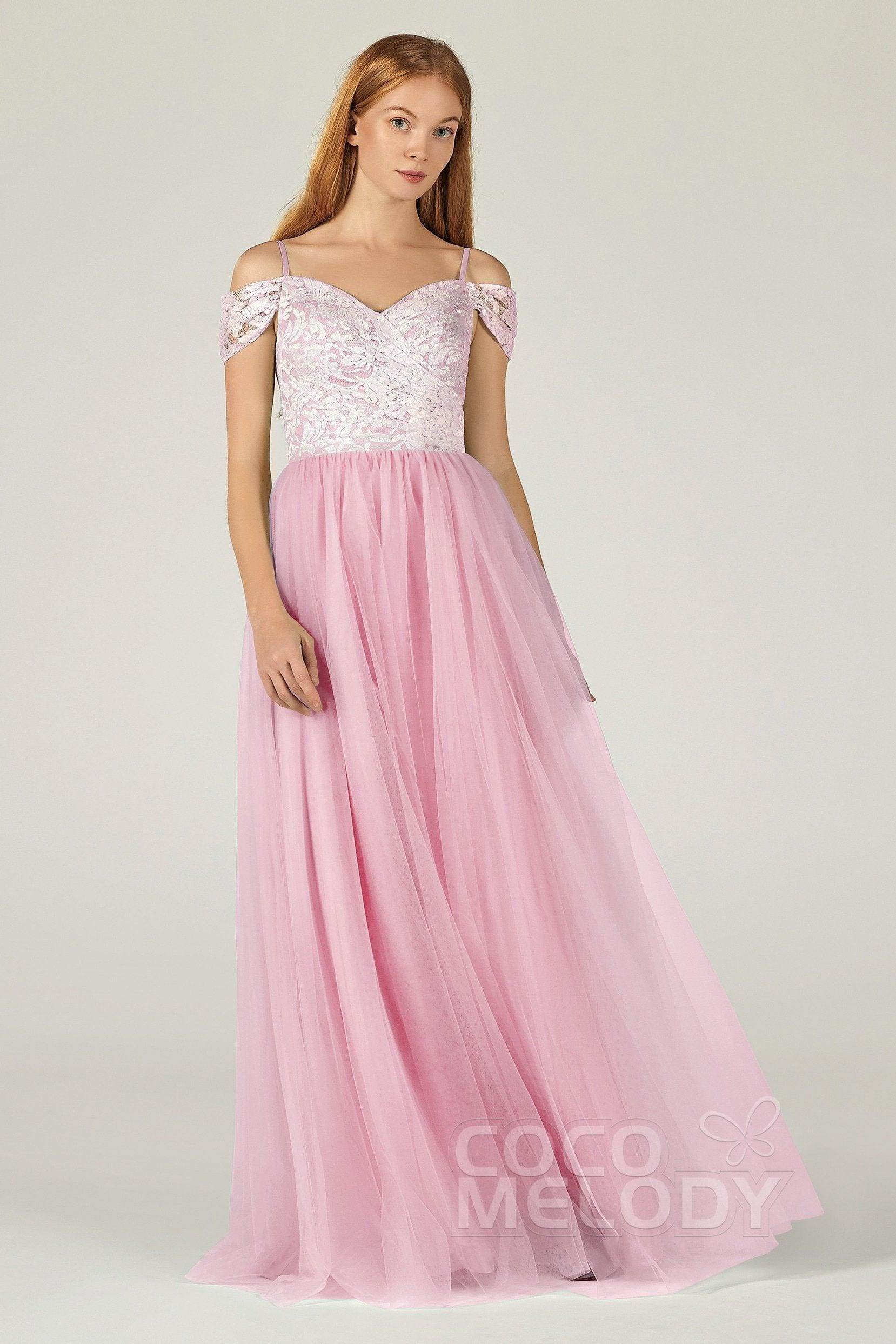 A-Line Floor Length Tulle Lace Bridesmaid Dress CB0384 - COCOMELODY
