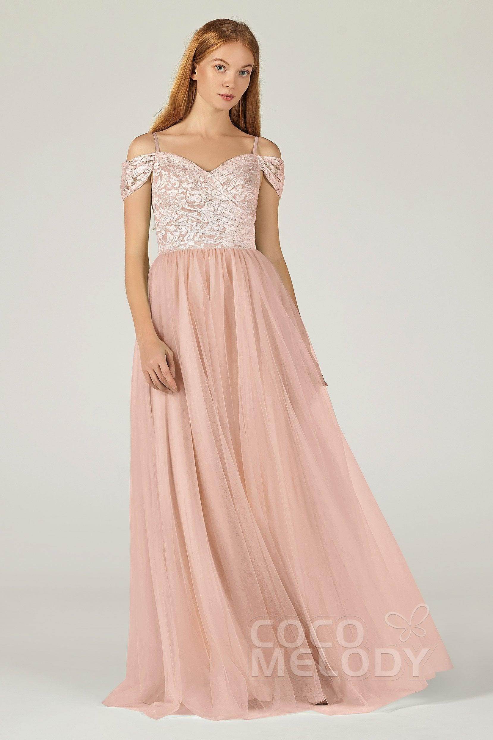 A-Line Floor Length Tulle Lace Bridesmaid Dress CB0384 - COCOMELODY