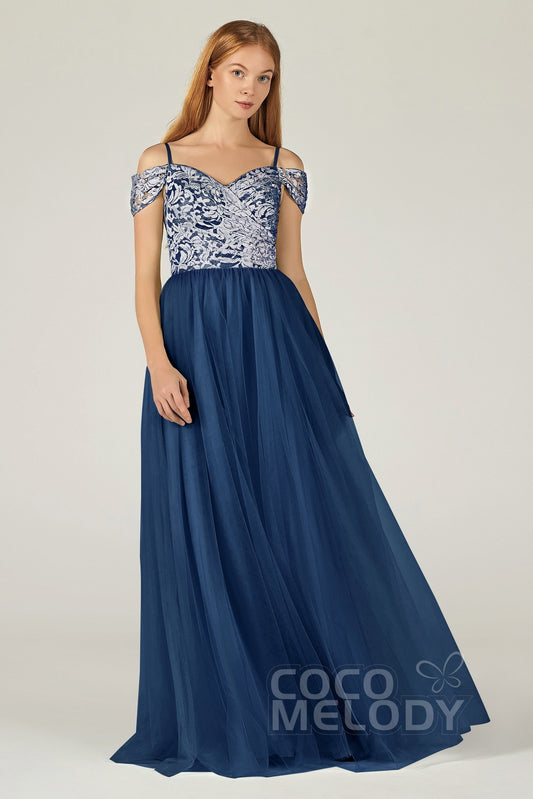 A-Line Floor Length Tulle/Lace Bridesmaid Dress CB0384