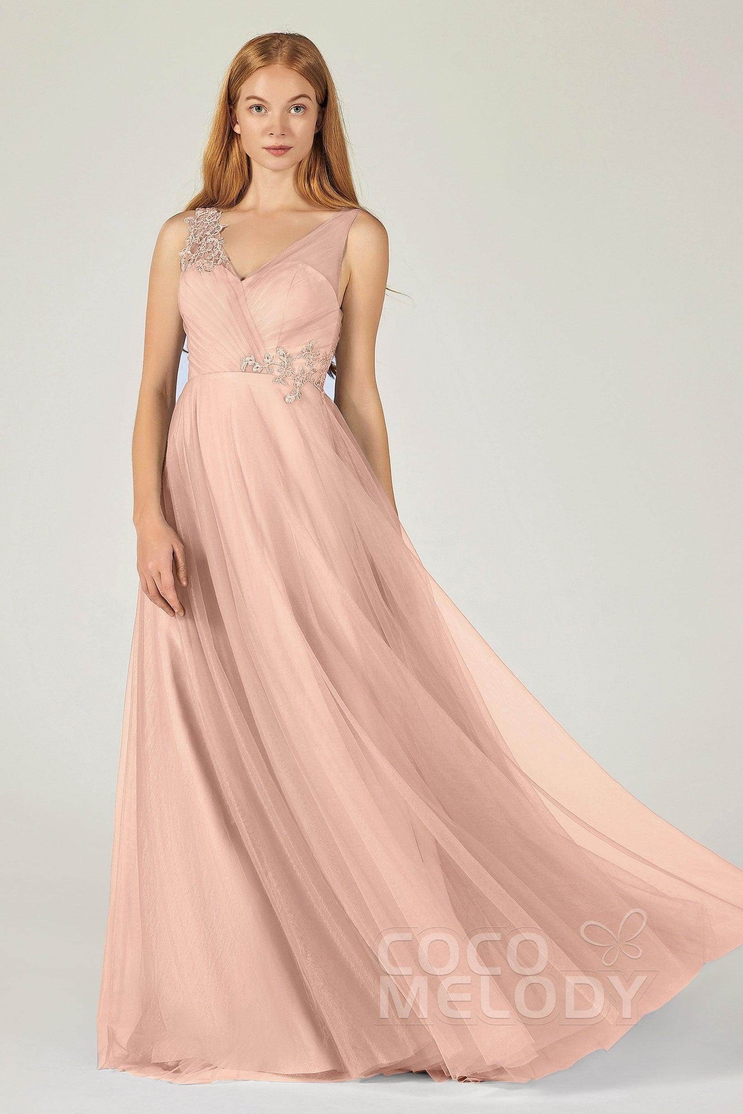 A-Line Floor Length Tulle Bridesmaid Dress CB0385 - COCOMELODY