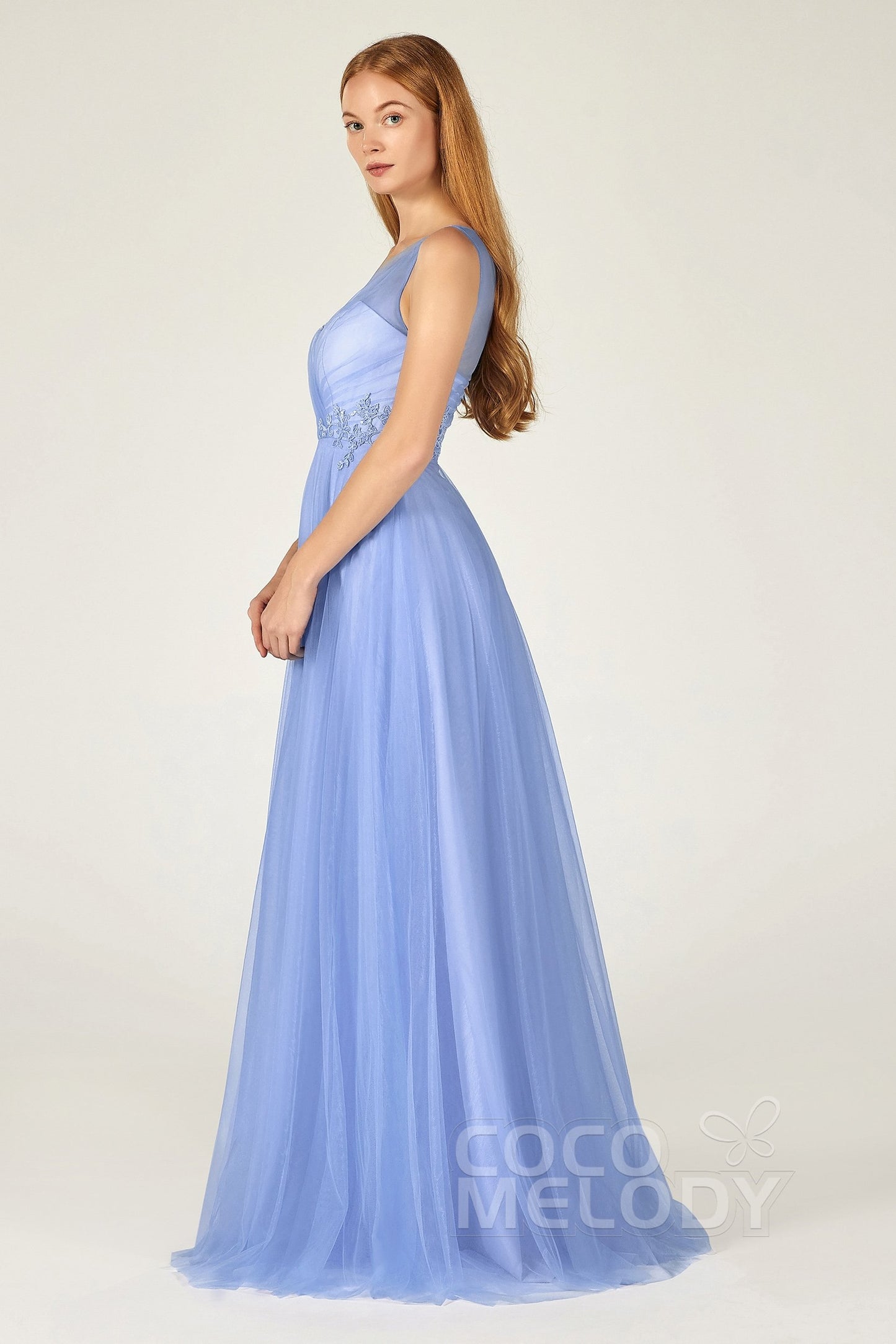 A-Line Floor Length Tulle Bridesmaid Dress CB0385