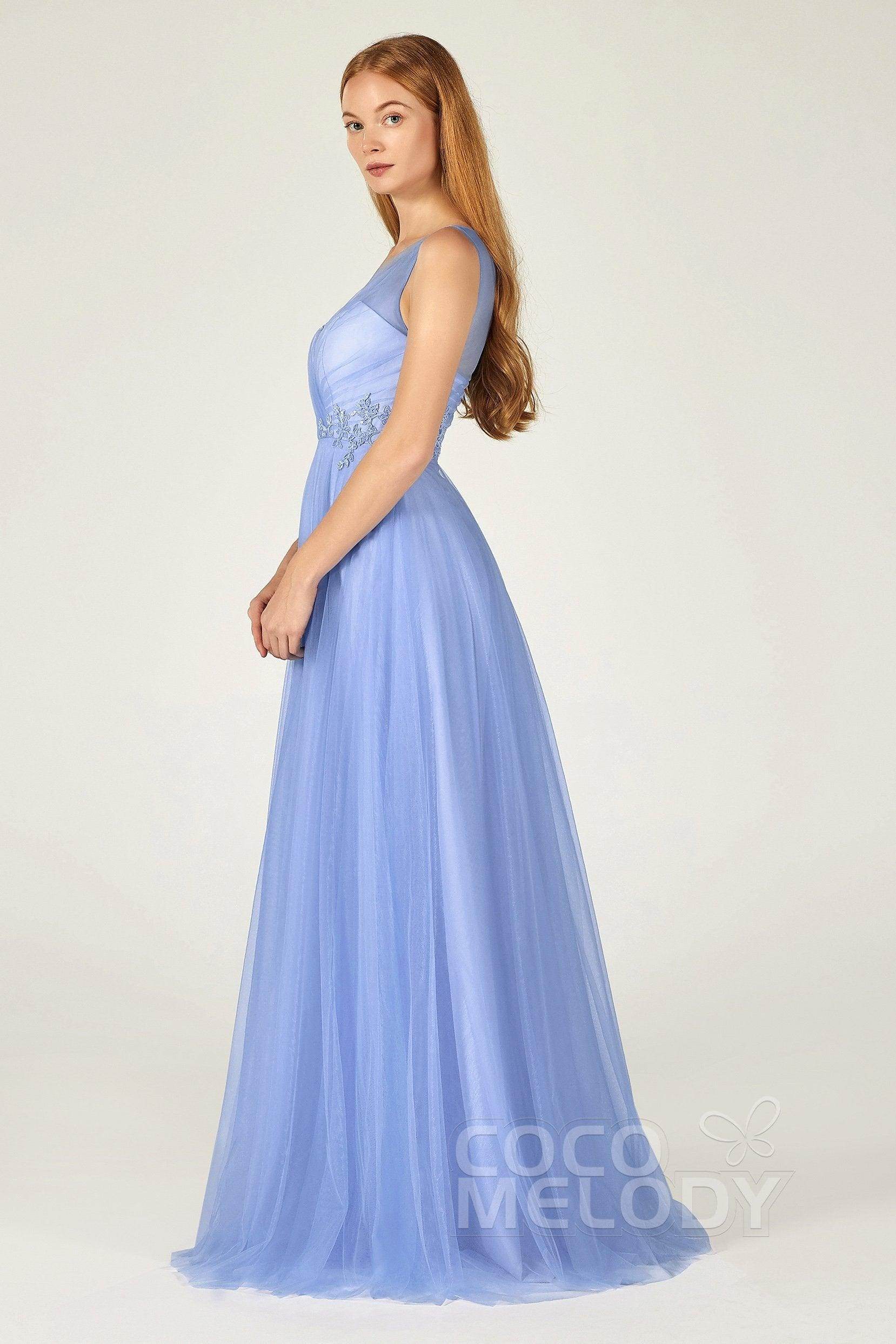 A-Line Floor Length Tulle Bridesmaid Dress CB0385 - COCOMELODY