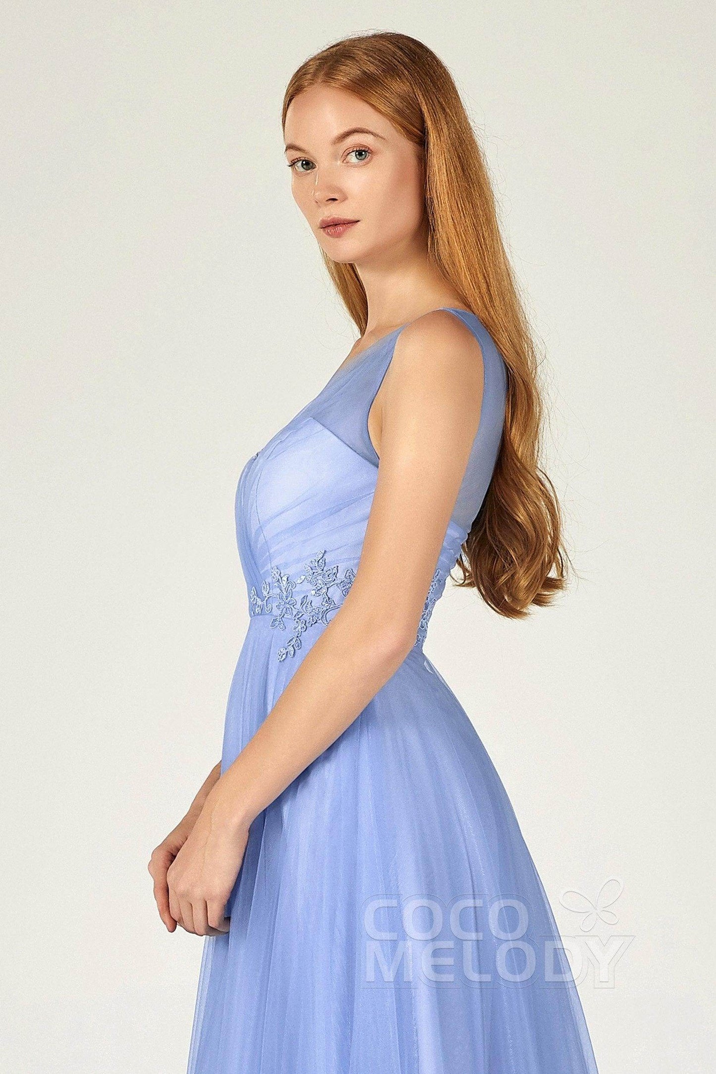 A-Line Floor Length Tulle Bridesmaid Dress CB0385 - COCOMELODY