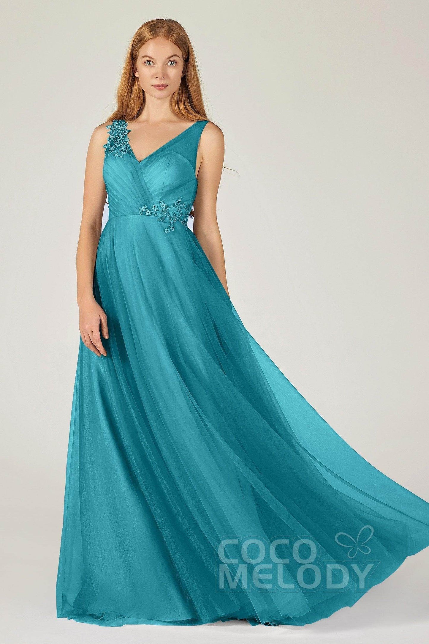 A-Line Floor Length Tulle Bridesmaid Dress CB0385 - COCOMELODY