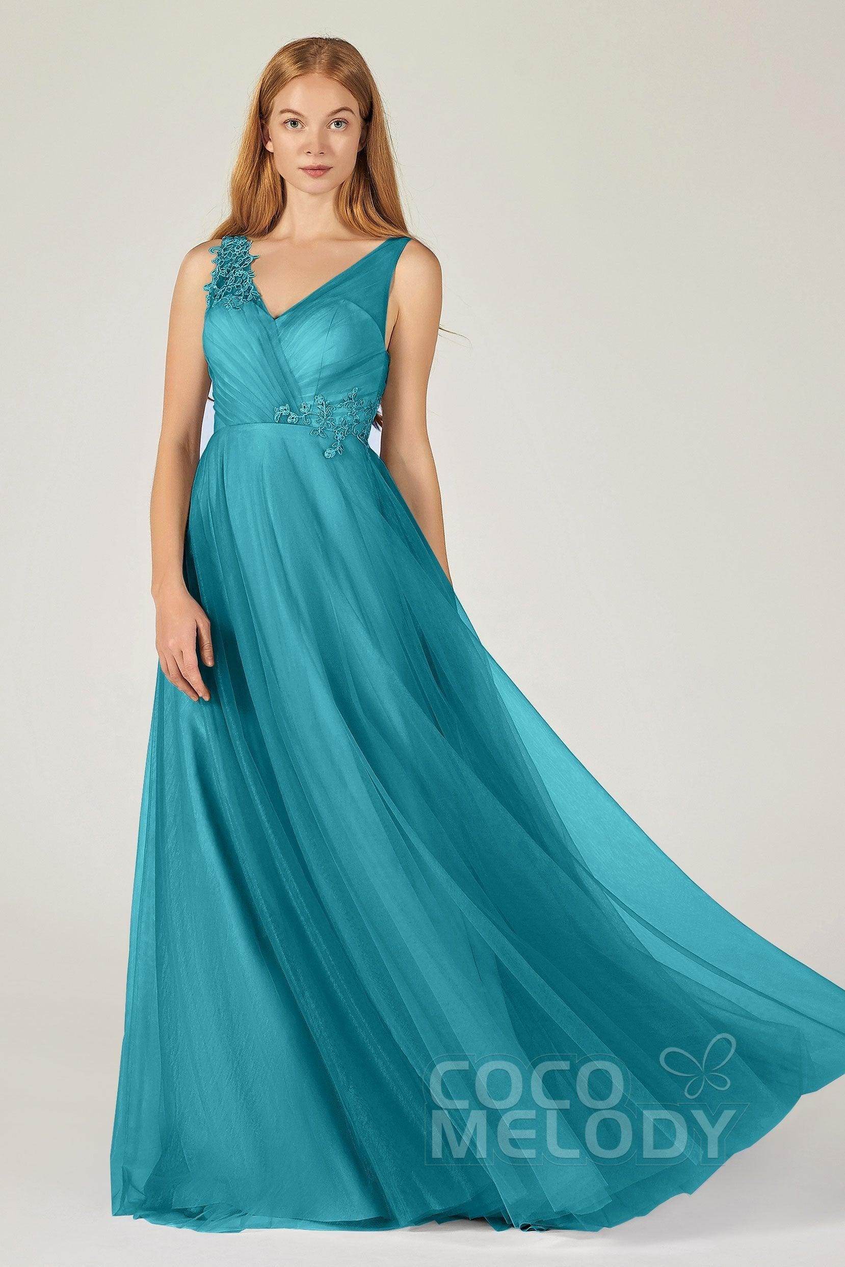 A-Line Floor Length Tulle Bridesmaid Dress CB0385 - COCOMELODY