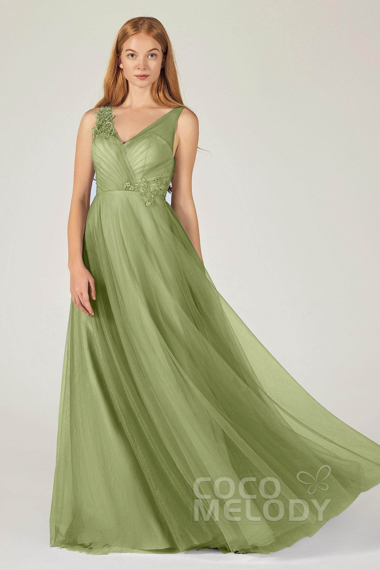 A-Line Floor Length Tulle Bridesmaid Dress CB0385 - COCOMELODY