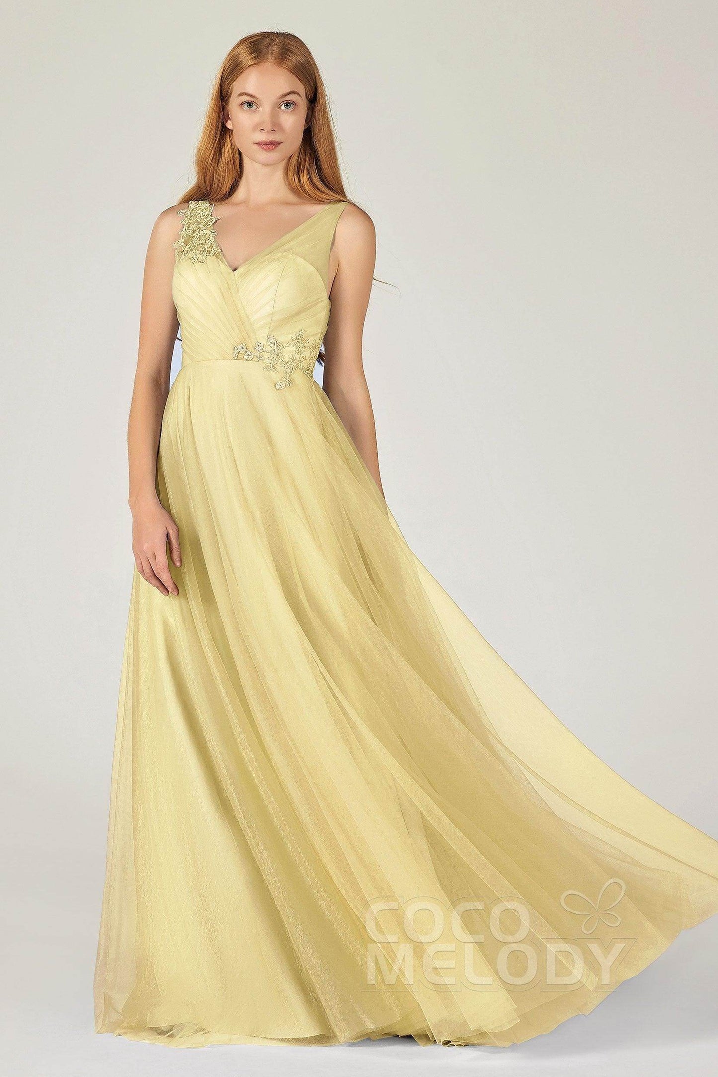 A-Line Floor Length Tulle Bridesmaid Dress CB0385 - COCOMELODY