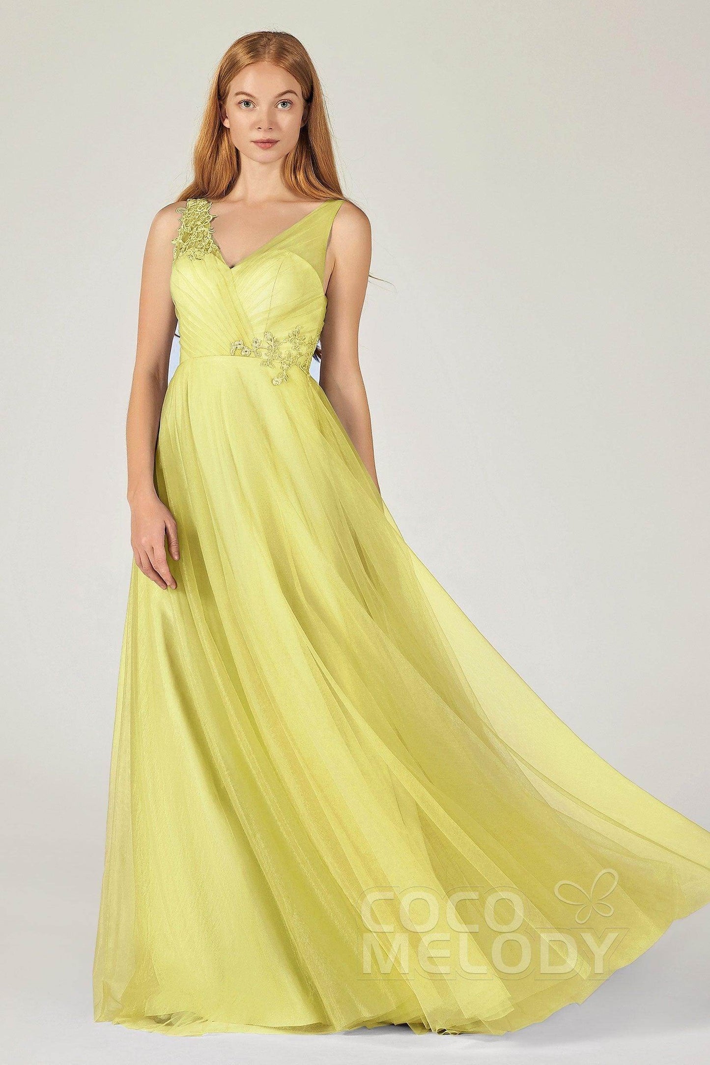 A-Line Floor Length Tulle Bridesmaid Dress CB0385 - COCOMELODY