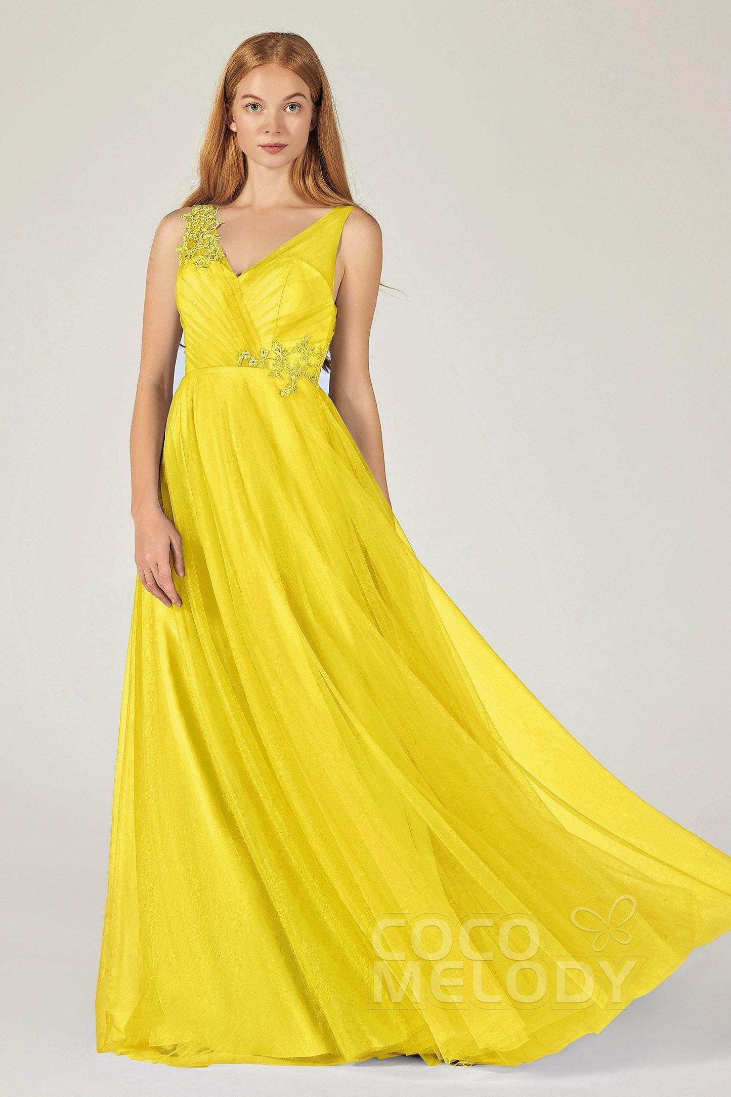 A-Line Floor Length Tulle Bridesmaid Dress CB0385 - COCOMELODY