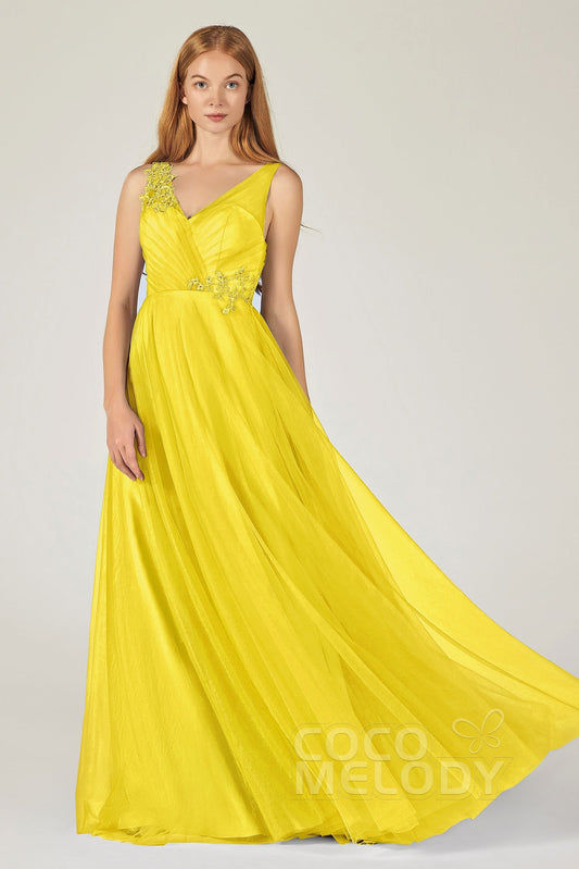 A-Line Floor Length Tulle Bridesmaid Dress CB0385