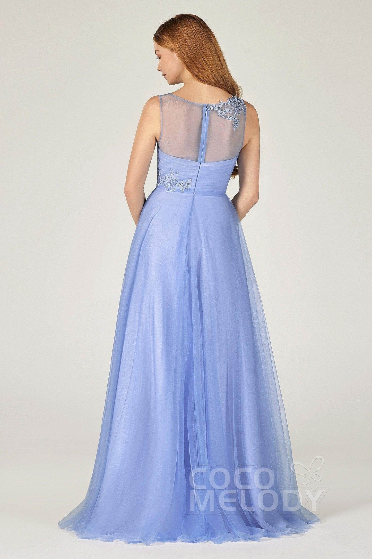 A-Line Floor Length Tulle Bridesmaid Dress CB0385 - COCOMELODY