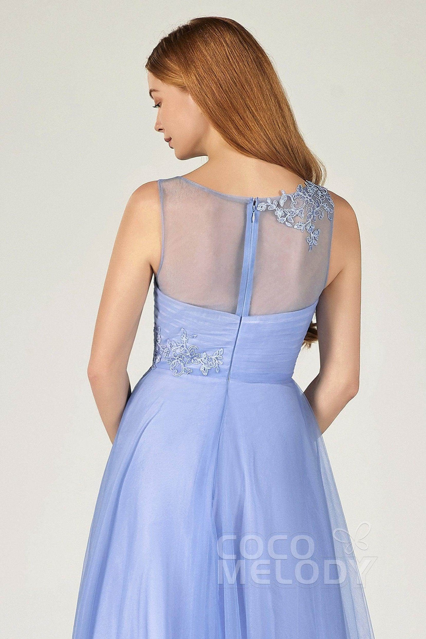 A-Line Floor Length Tulle Bridesmaid Dress CB0385 - COCOMELODY