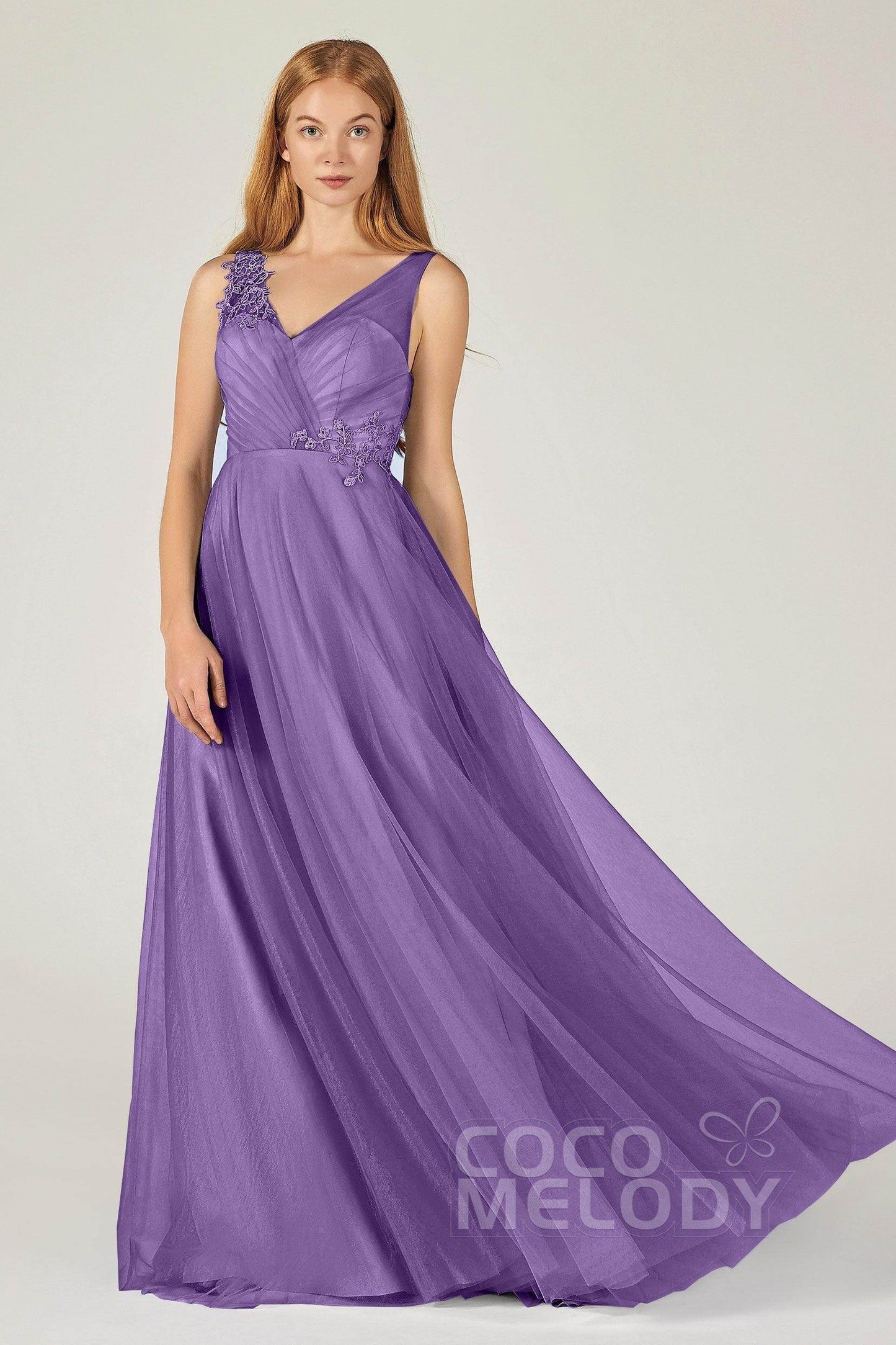 A-Line Floor Length Tulle Bridesmaid Dress CB0385 - COCOMELODY