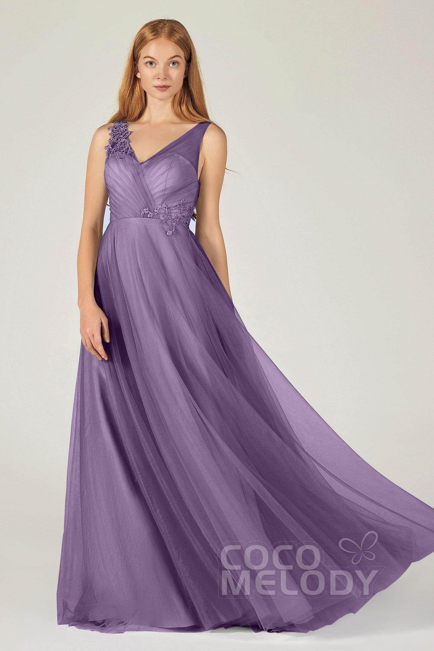 A-Line Floor Length Tulle Bridesmaid Dress CB0385 - COCOMELODY