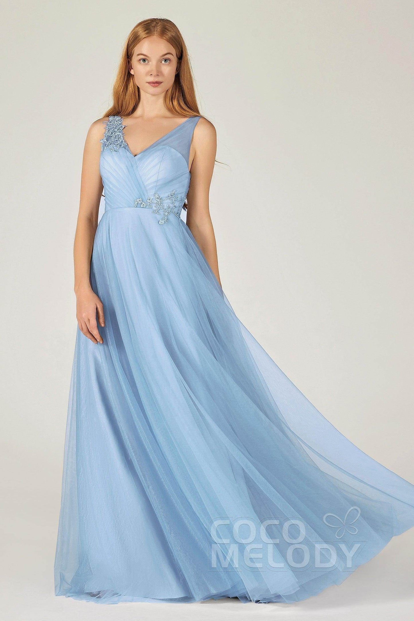 A-Line Floor Length Tulle Bridesmaid Dress CB0385 - COCOMELODY