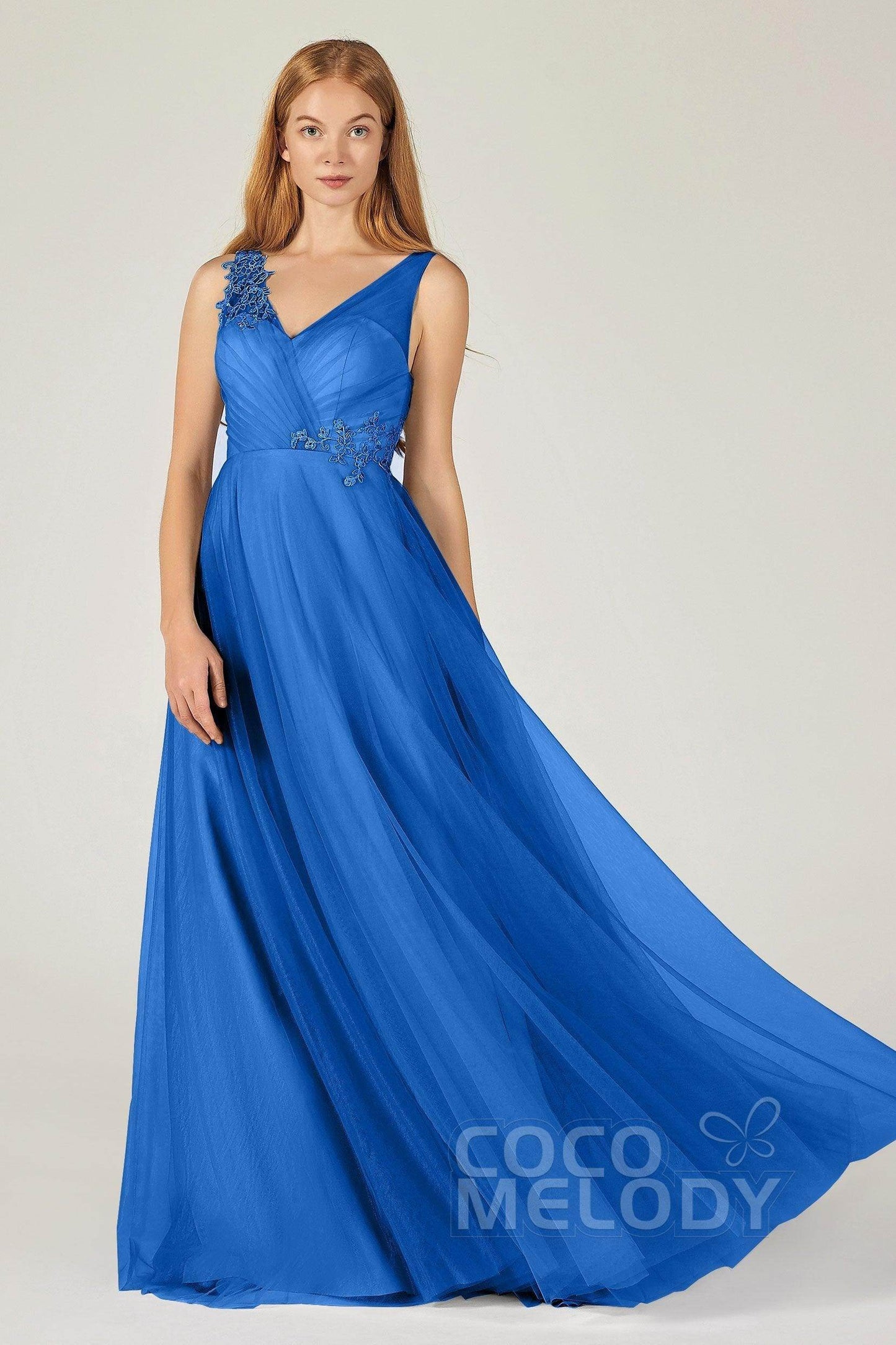 A-Line Floor Length Tulle Bridesmaid Dress CB0385 - COCOMELODY