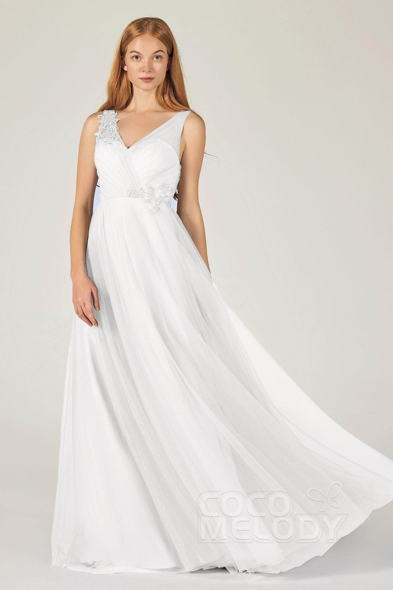 A-Line Floor Length Tulle Bridesmaid Dress CB0385 - COCOMELODY