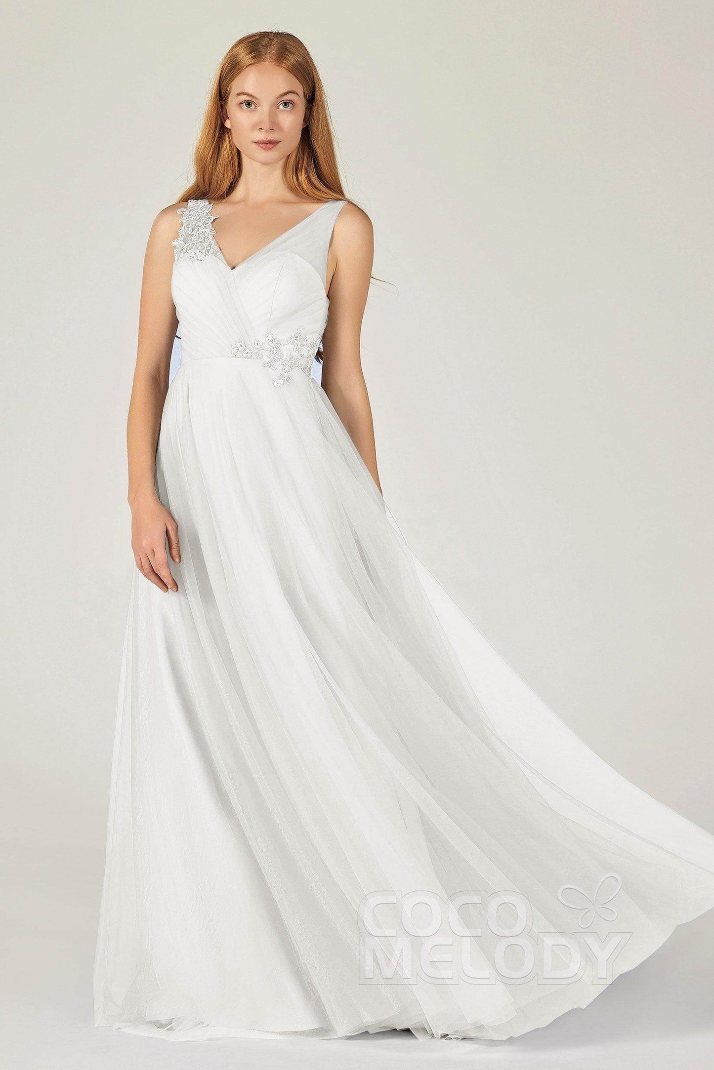 A-Line Floor Length Tulle Bridesmaid Dress CB0385 - COCOMELODY