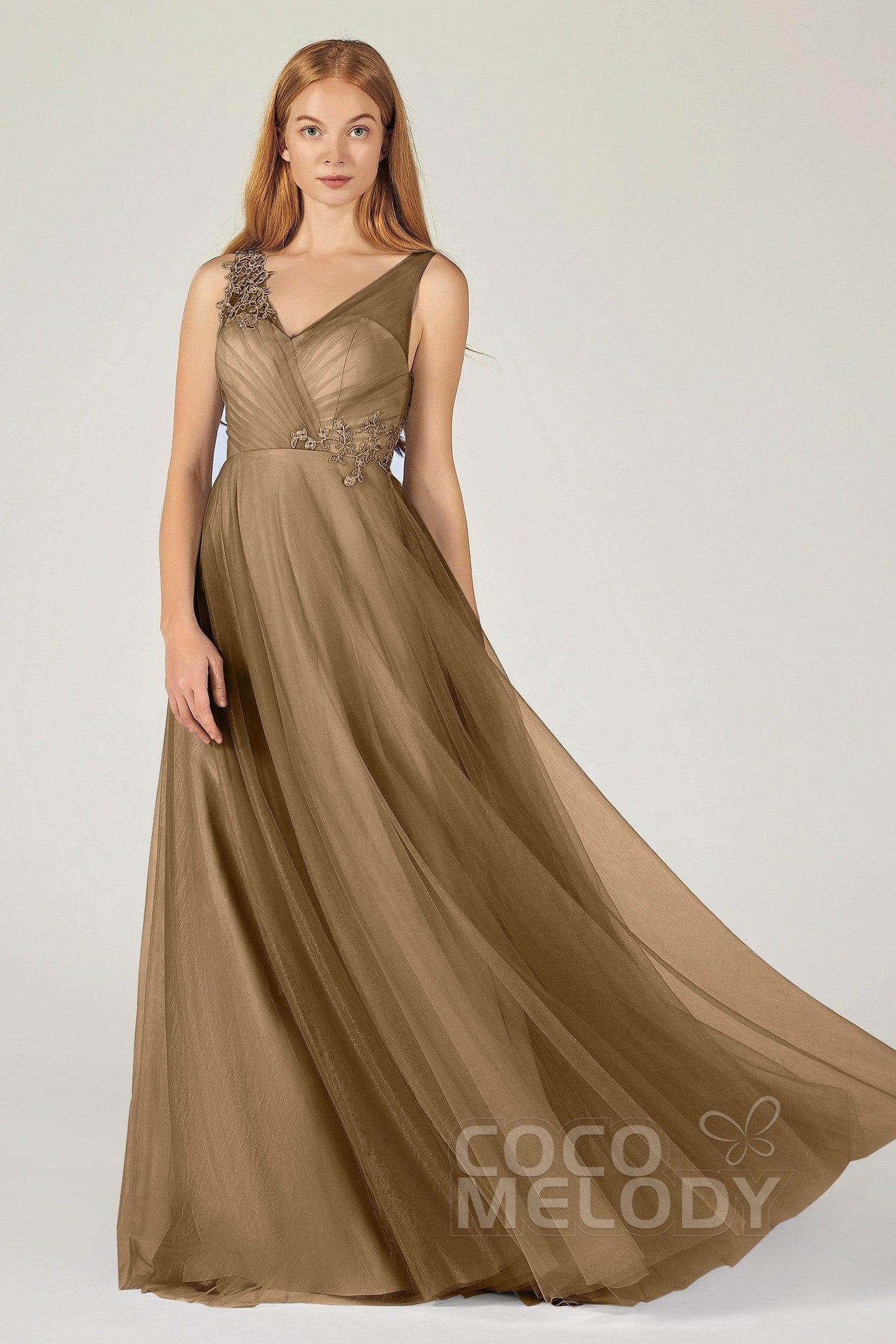 A-Line Floor Length Tulle Bridesmaid Dress CB0385 - COCOMELODY