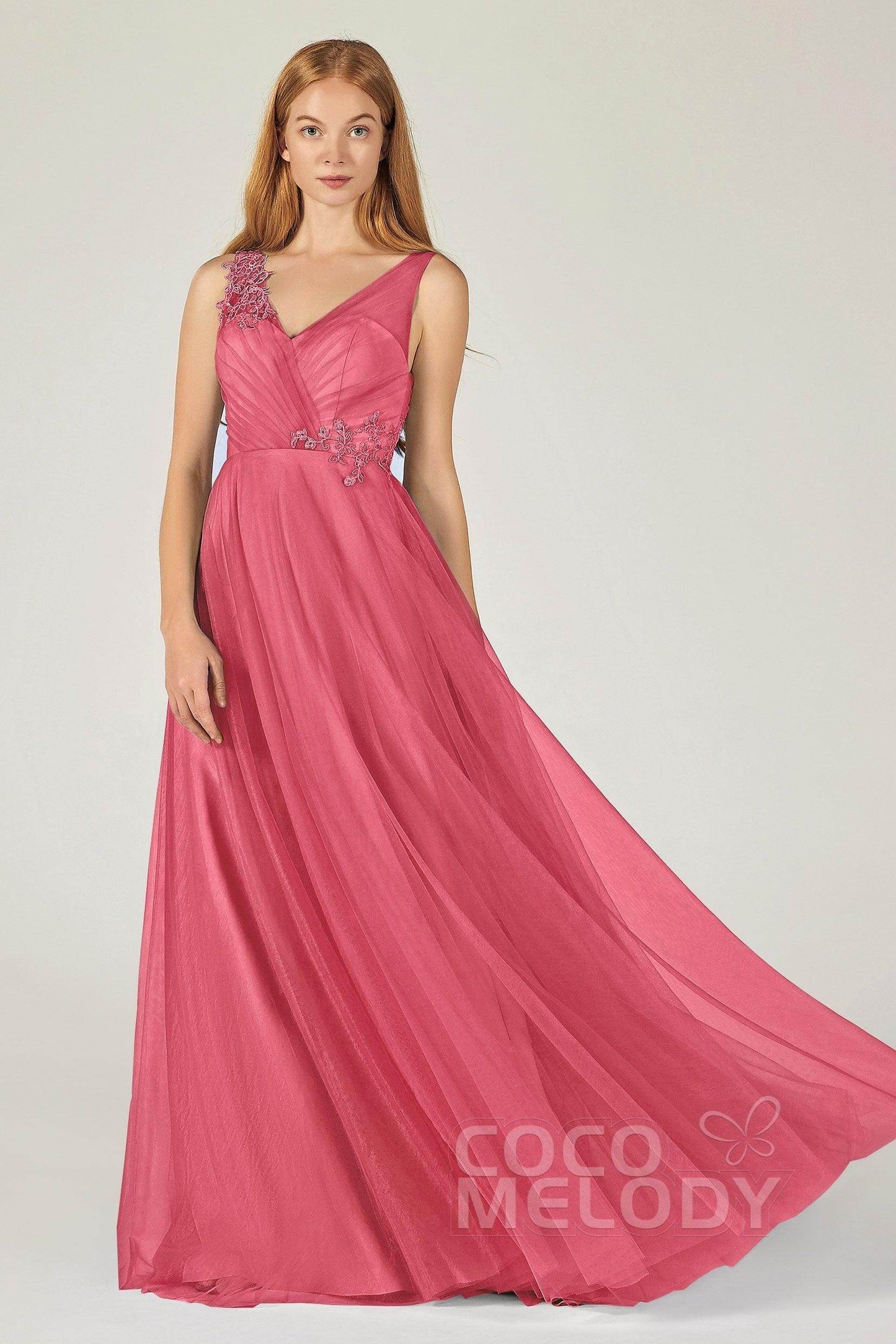 A-Line Floor Length Tulle Bridesmaid Dress CB0385 - COCOMELODY