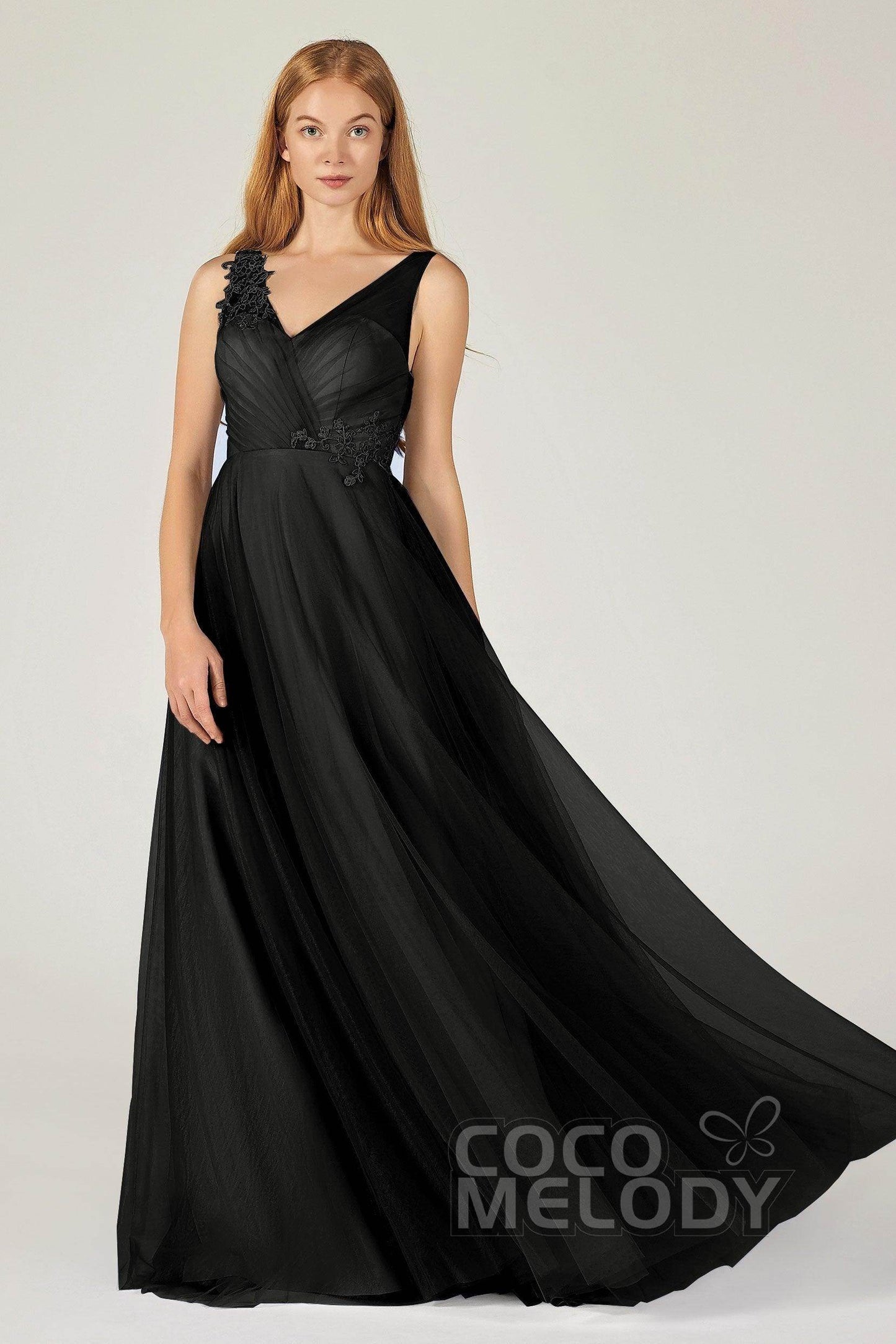A-Line Floor Length Tulle Bridesmaid Dress CB0385 - COCOMELODY