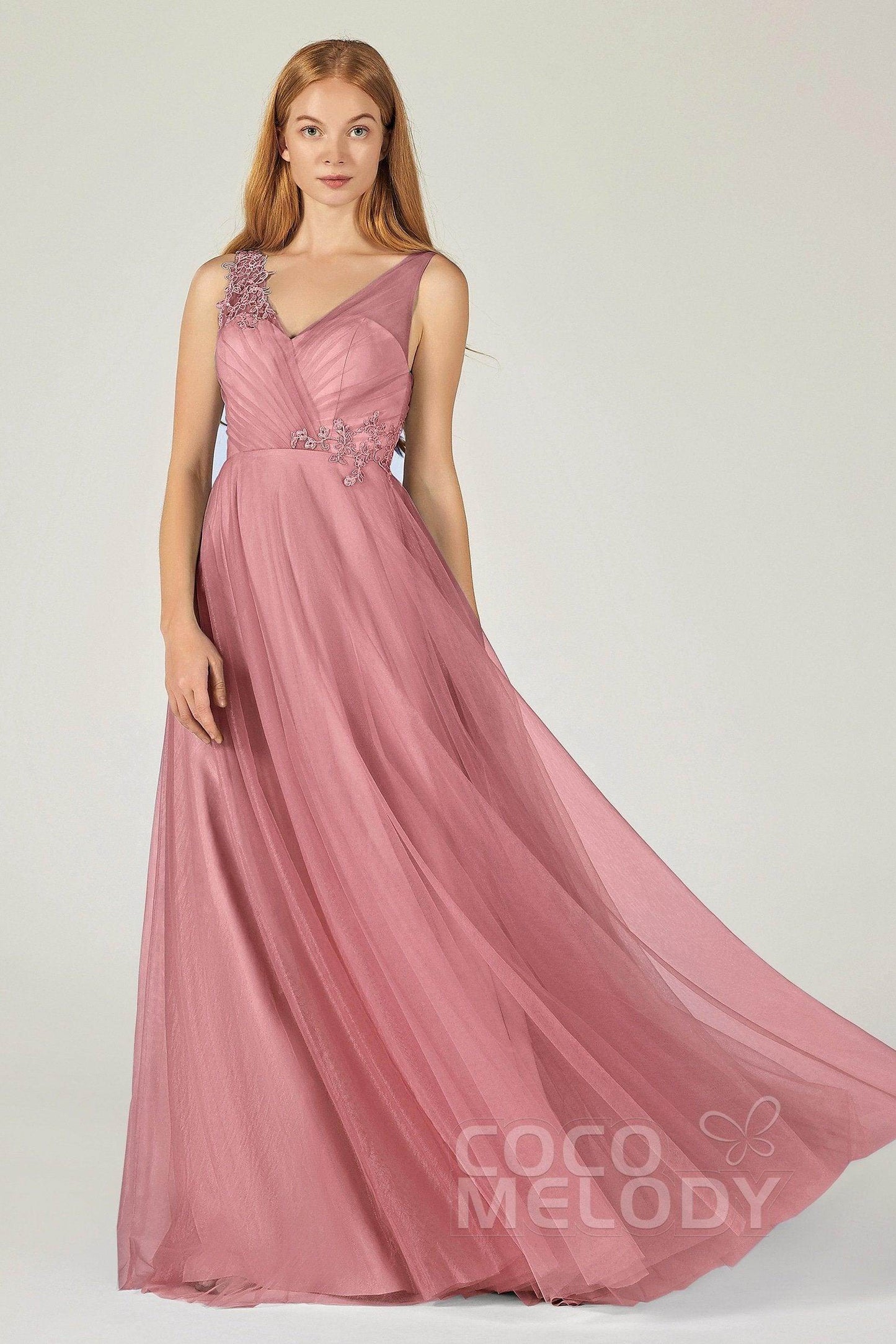 A-Line Floor Length Tulle Bridesmaid Dress CB0385 - COCOMELODY
