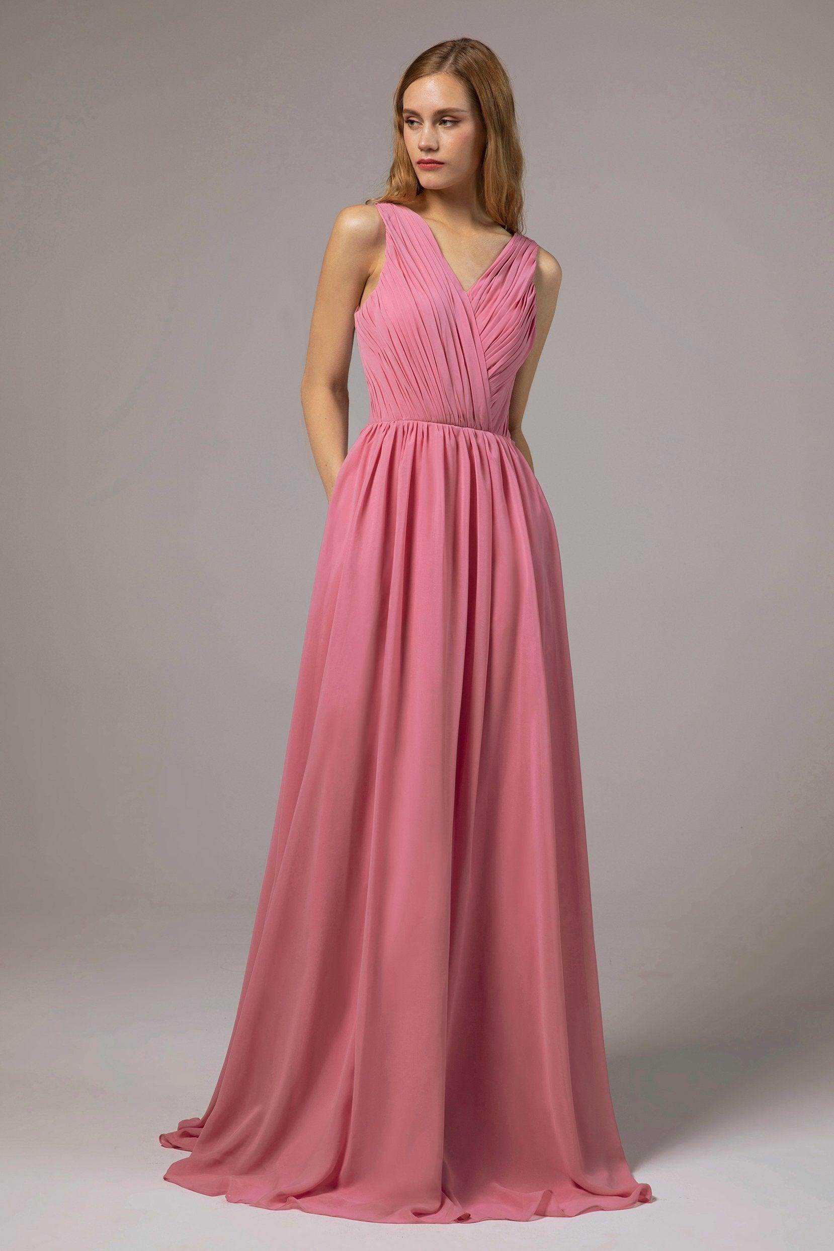 A-Line Floor Length Chiffon Bridesmaid Dress Formal Dresses COCOMELODY CB0386, Dusty Rose A-Line Floor Length Chiffon Bridesmaid Dress Formal Dresses COCOMELODY CB0386, Dusty Rose