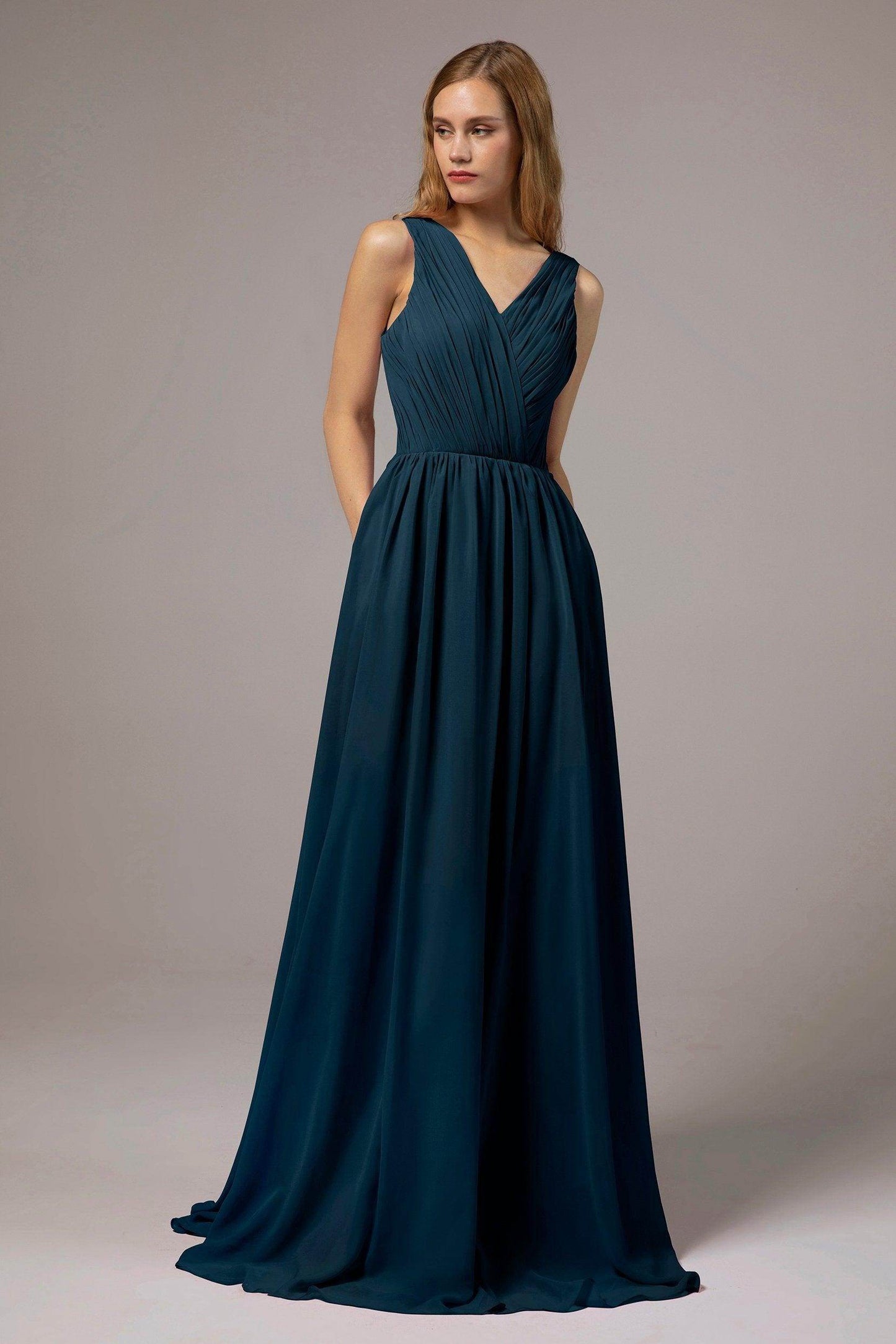 A-Line Floor Length Chiffon Bridesmaid Dress Formal Dresses CB0386 - COCOMELODY